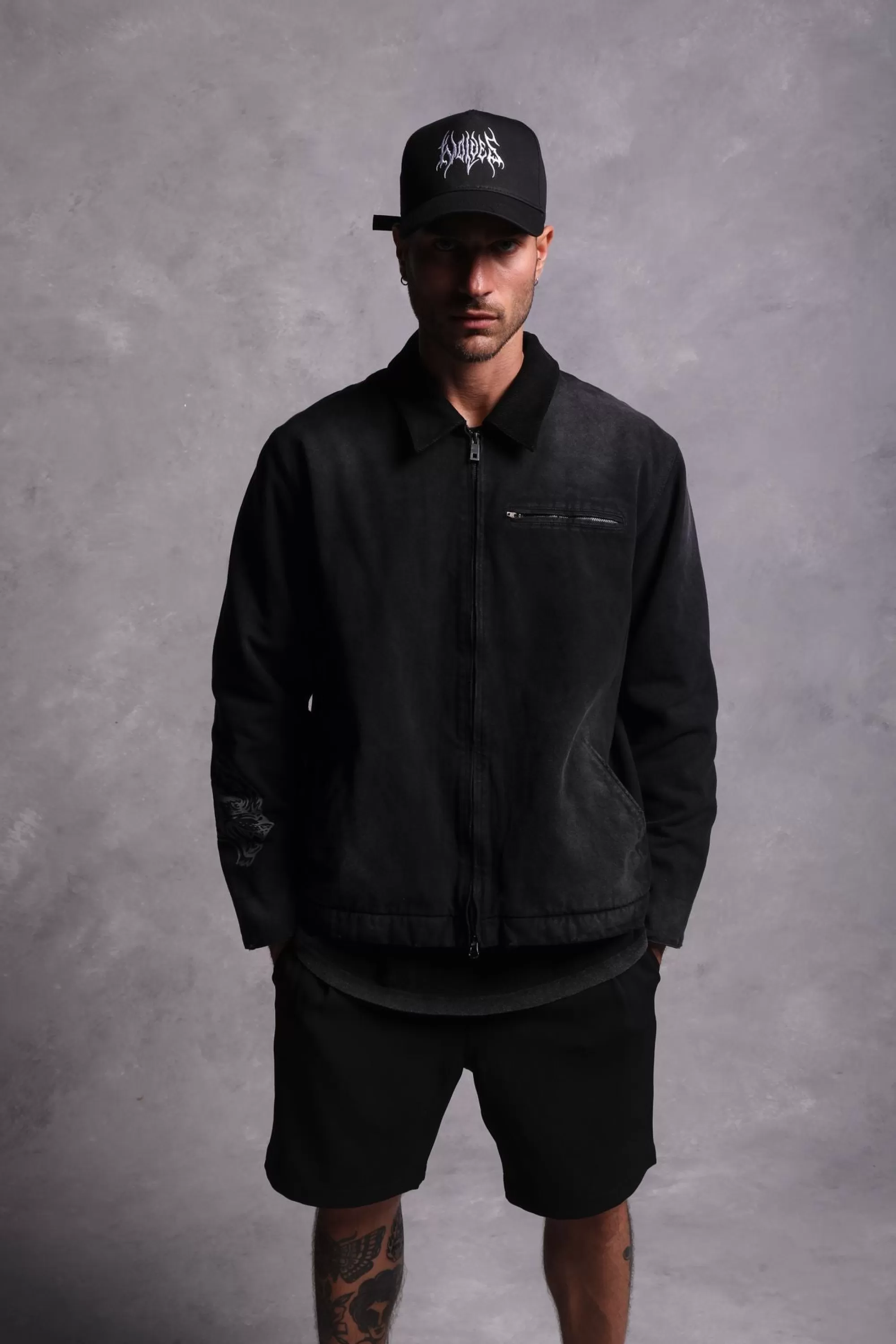 Shop Been Through It Hard Work Zip Jacket In Distressed Black Men Jackets/Outerwear