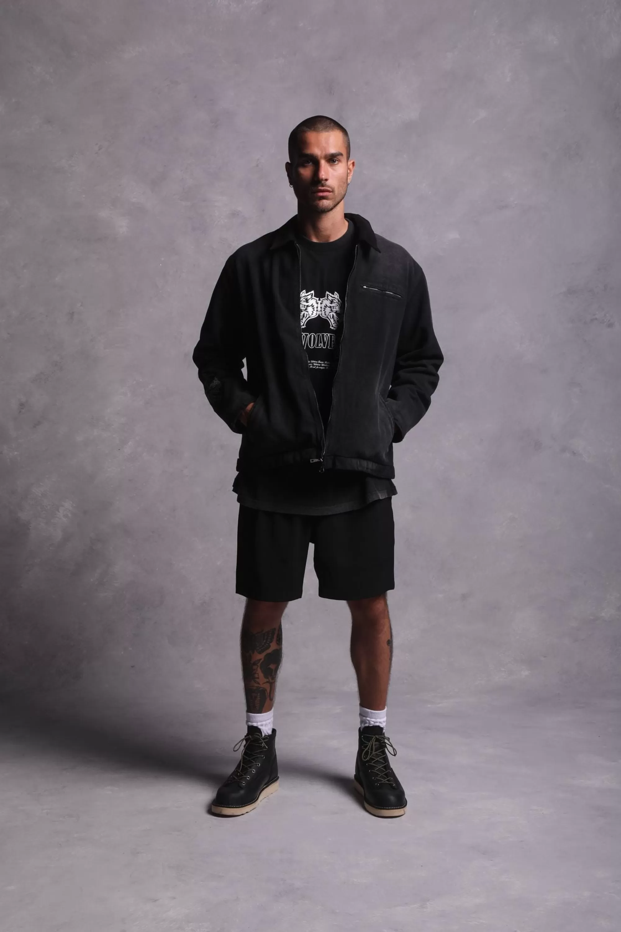 Shop Been Through It Hard Work Zip Jacket In Distressed Black Men Jackets/Outerwear