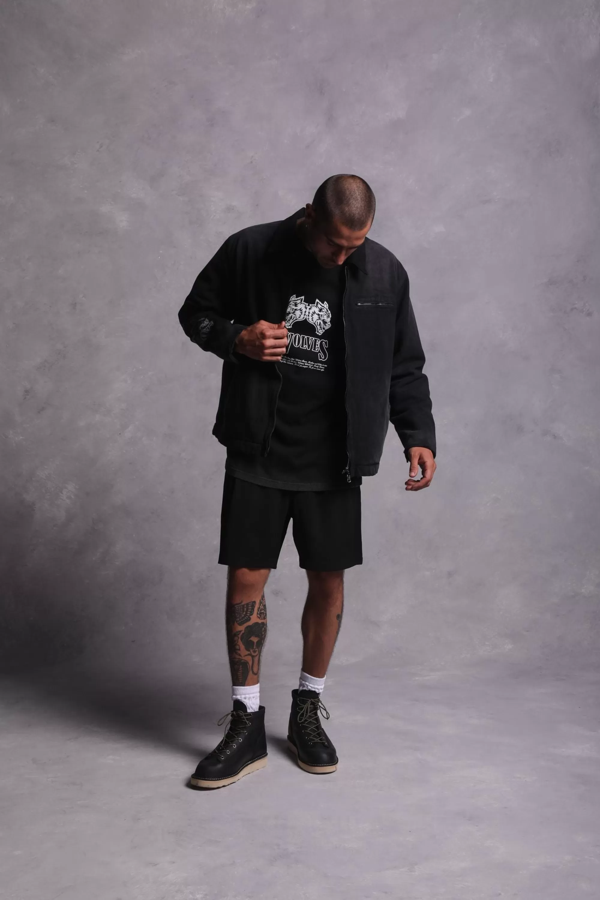 Shop Been Through It Hard Work Zip Jacket In Distressed Black Men Jackets/Outerwear
