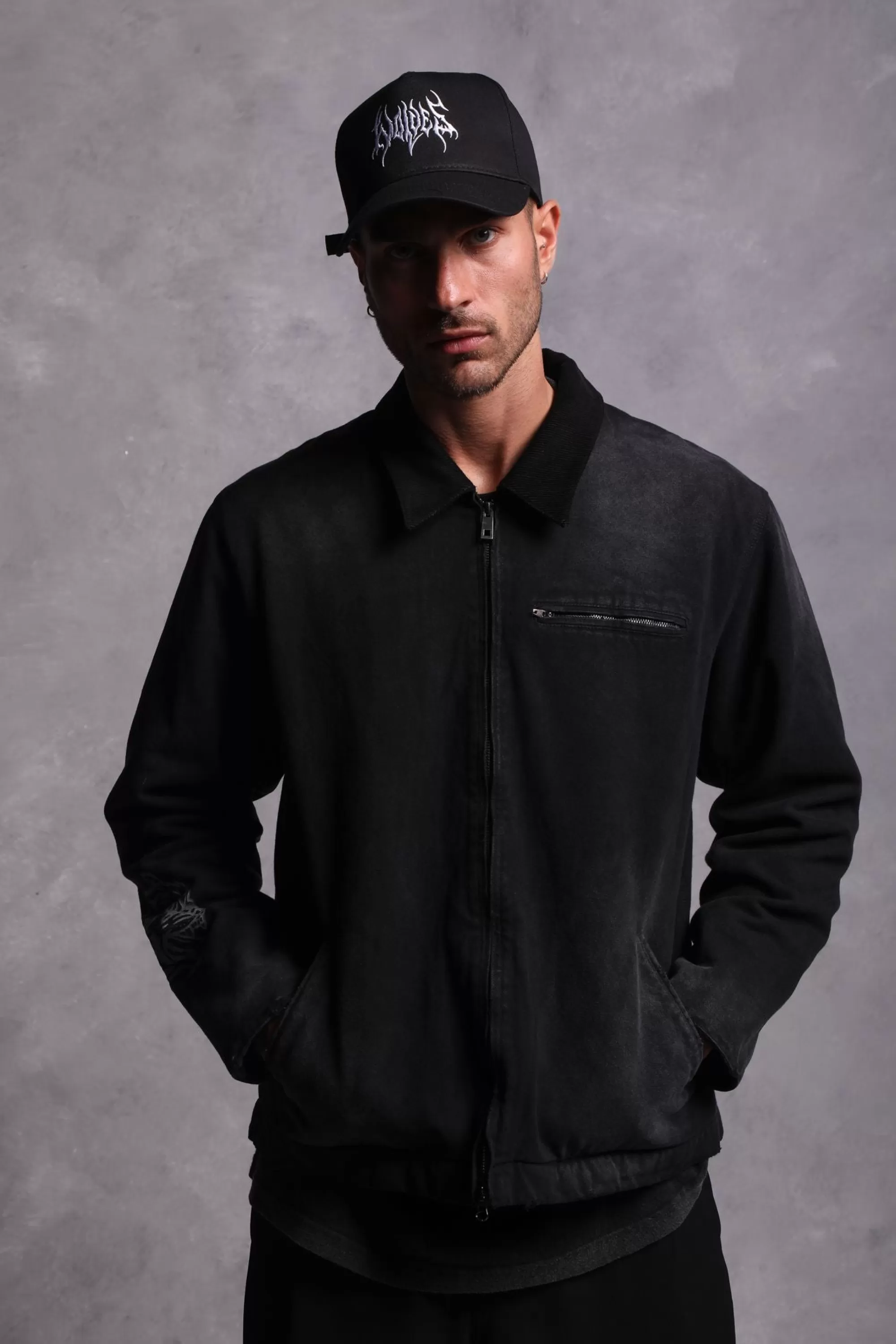 Shop Been Through It Hard Work Zip Jacket In Distressed Black Men Jackets/Outerwear