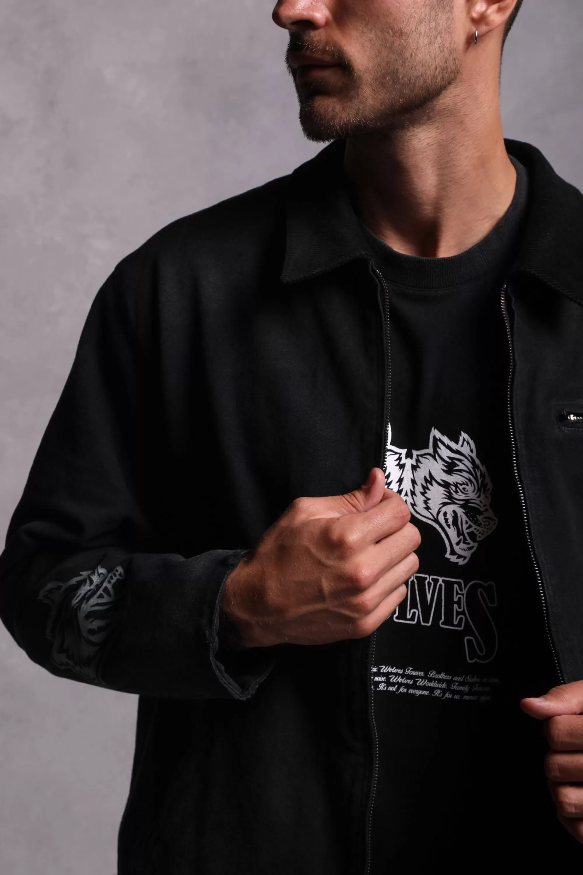 Shop Been Through It Hard Work Zip Jacket In Distressed Black Men Jackets/Outerwear