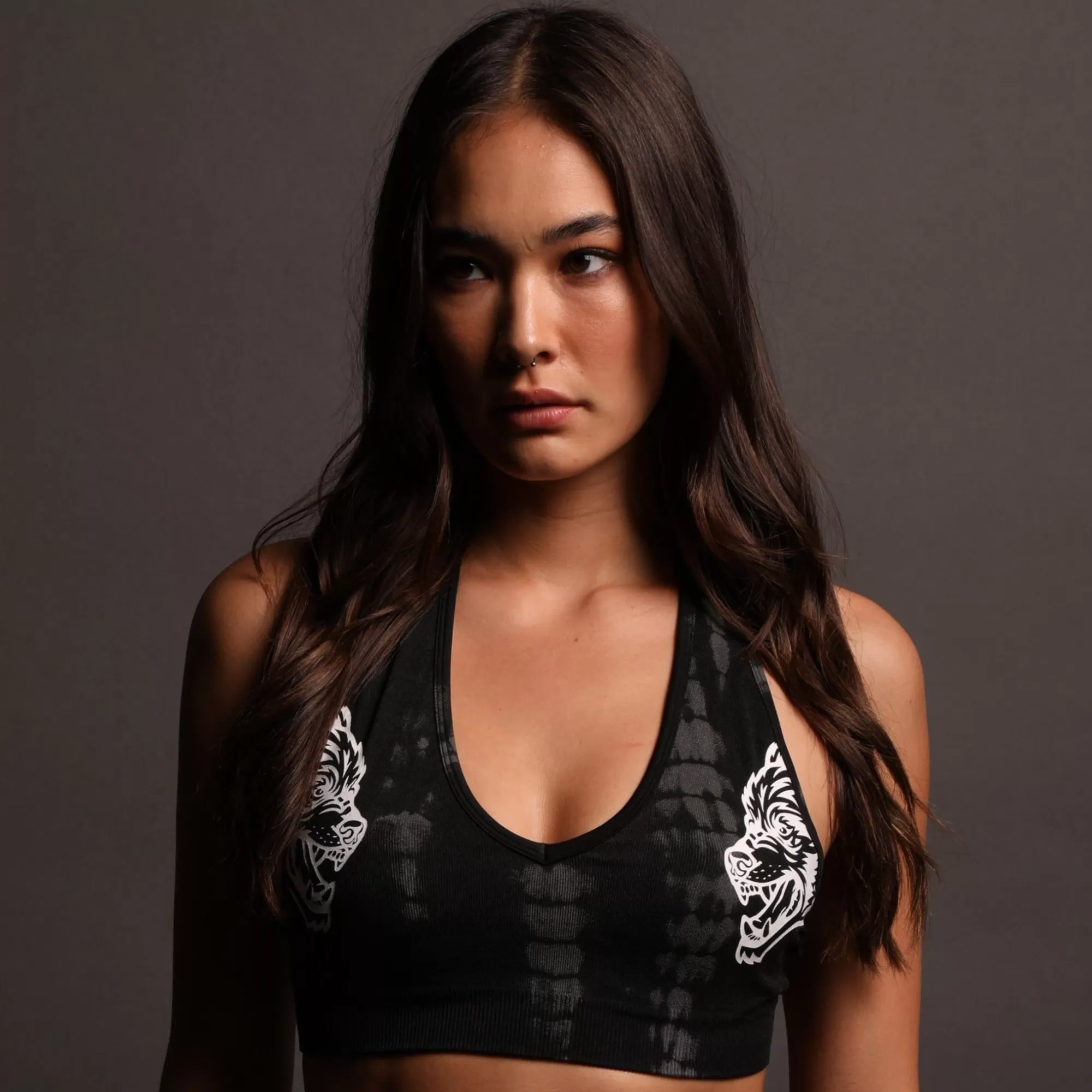Best Sale Dual "Everson Seamless" Halter Bra In Tonal Black Serpent Women Tops