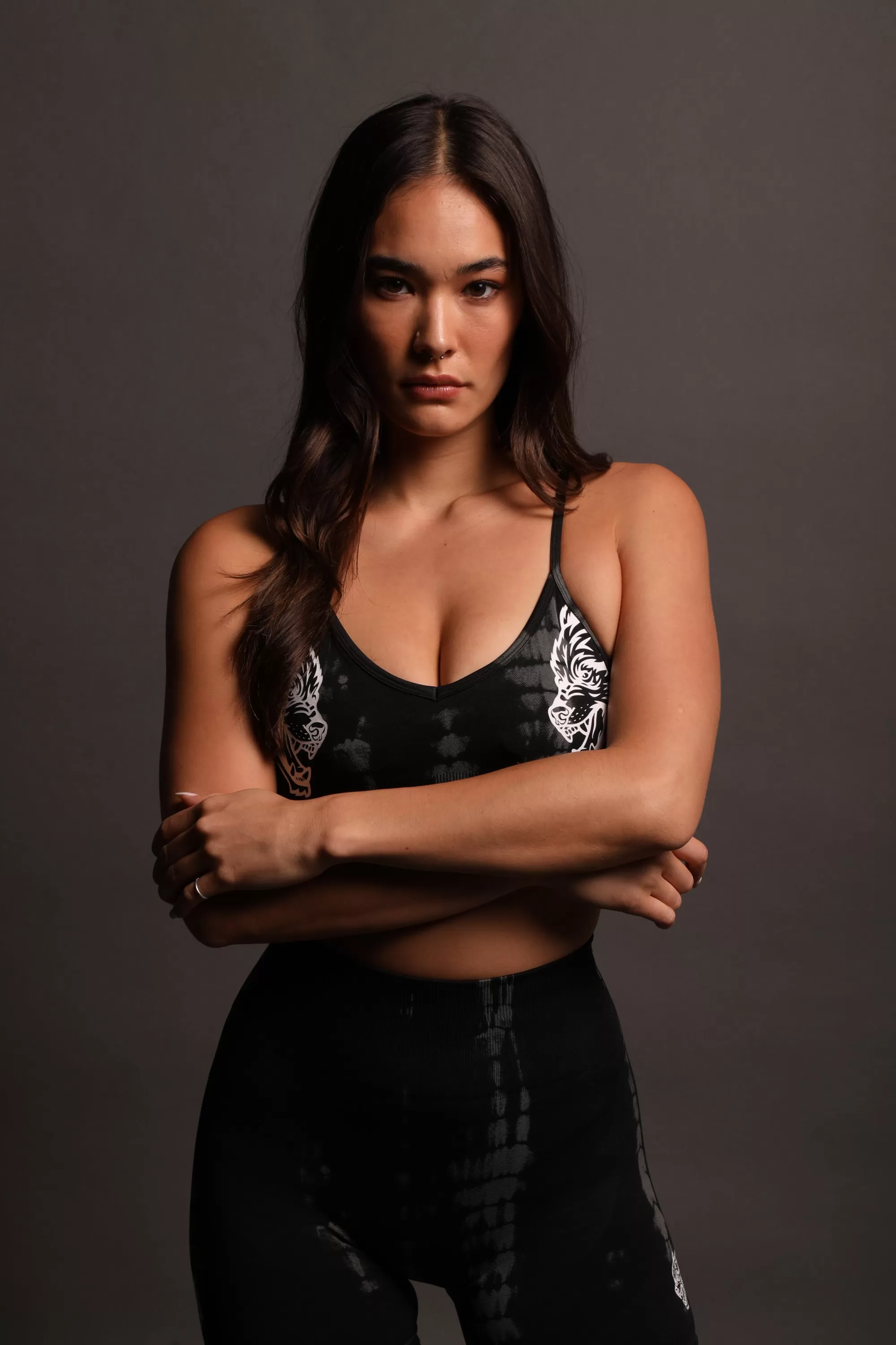 New Dual "Everson Seamless" Sports Bra In Tonal Black Serpent Women Tops