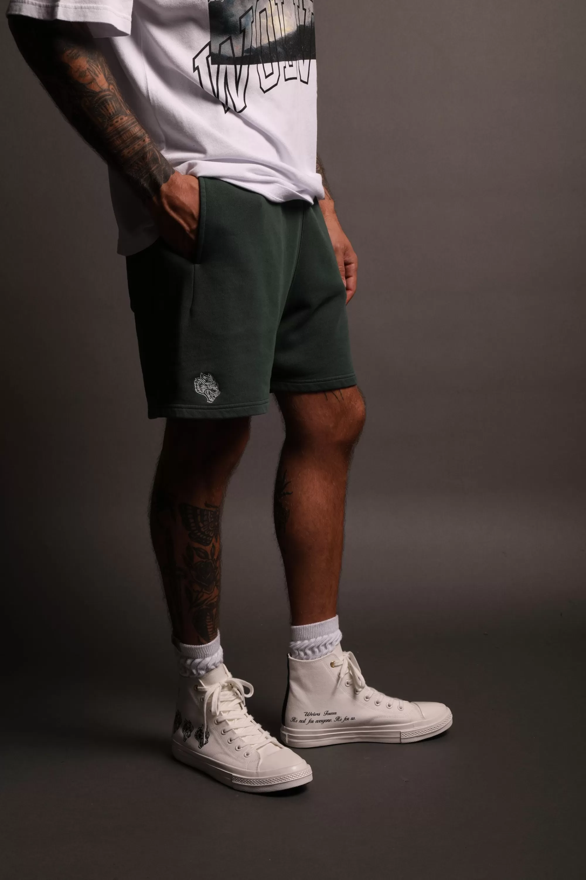 Hot Dual Patch Liam Sweat Shorts In Norse Green Men Shorts