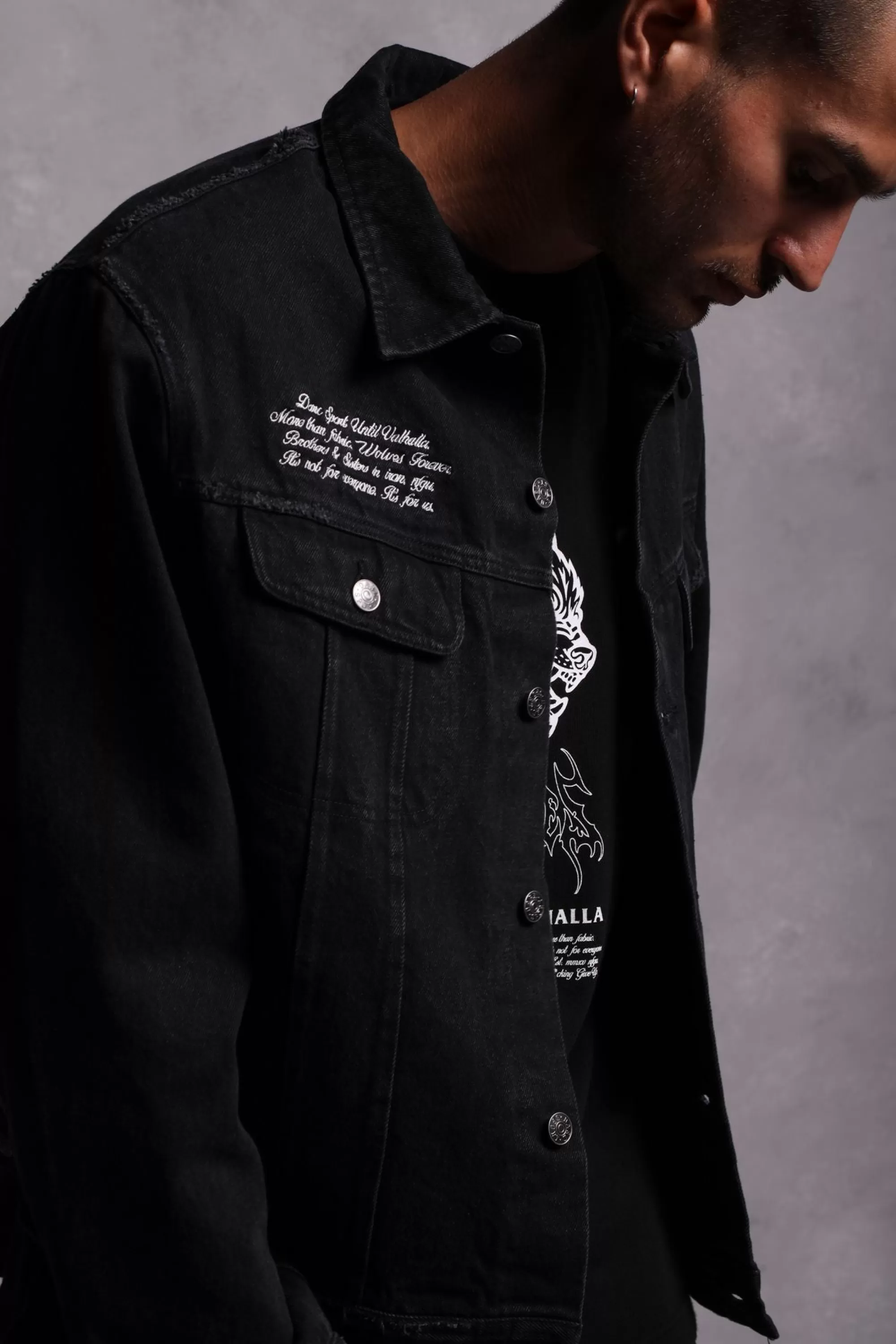 Best Enter Valhalla Clint American Denim Jacket In Vintage Distressed Black Men Jackets/Outerwear
