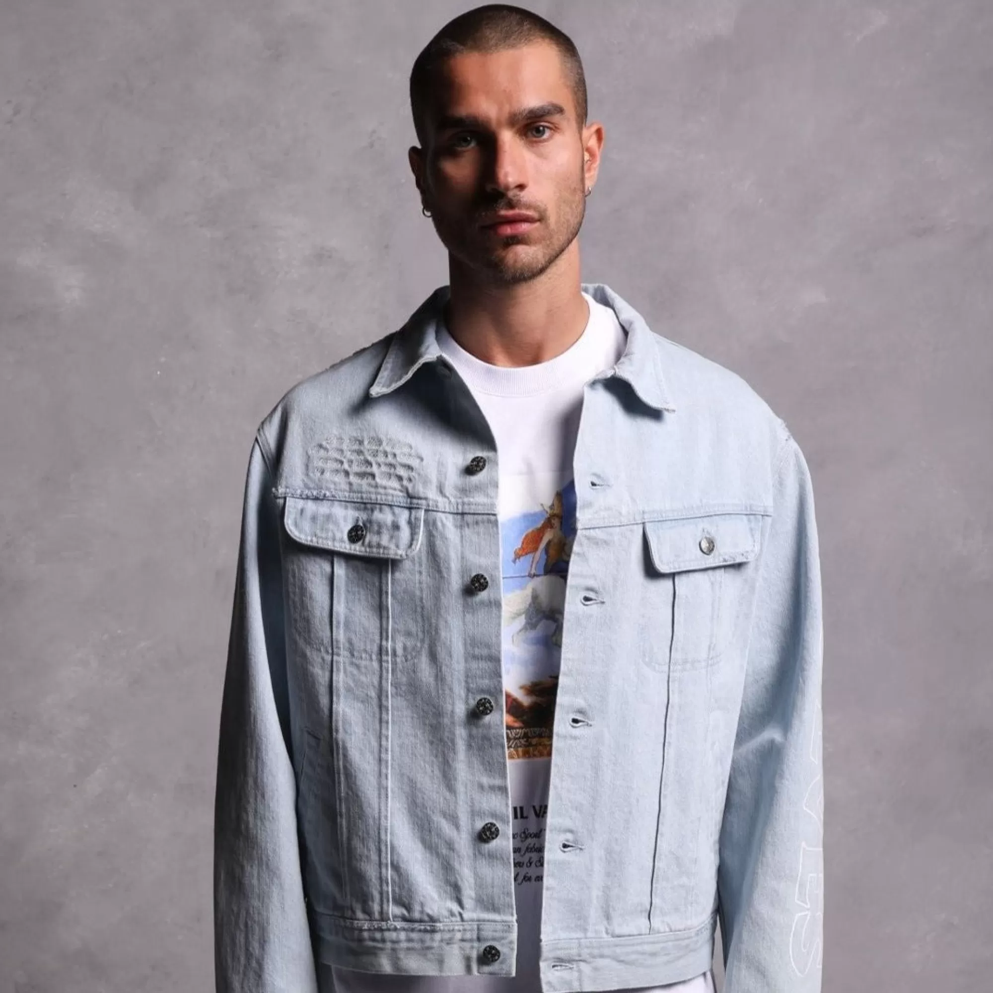 Flash Sale Enter Valhalla Clint American Denim Jacket In Vintage Distressed Blue Men Jackets/Outerwear