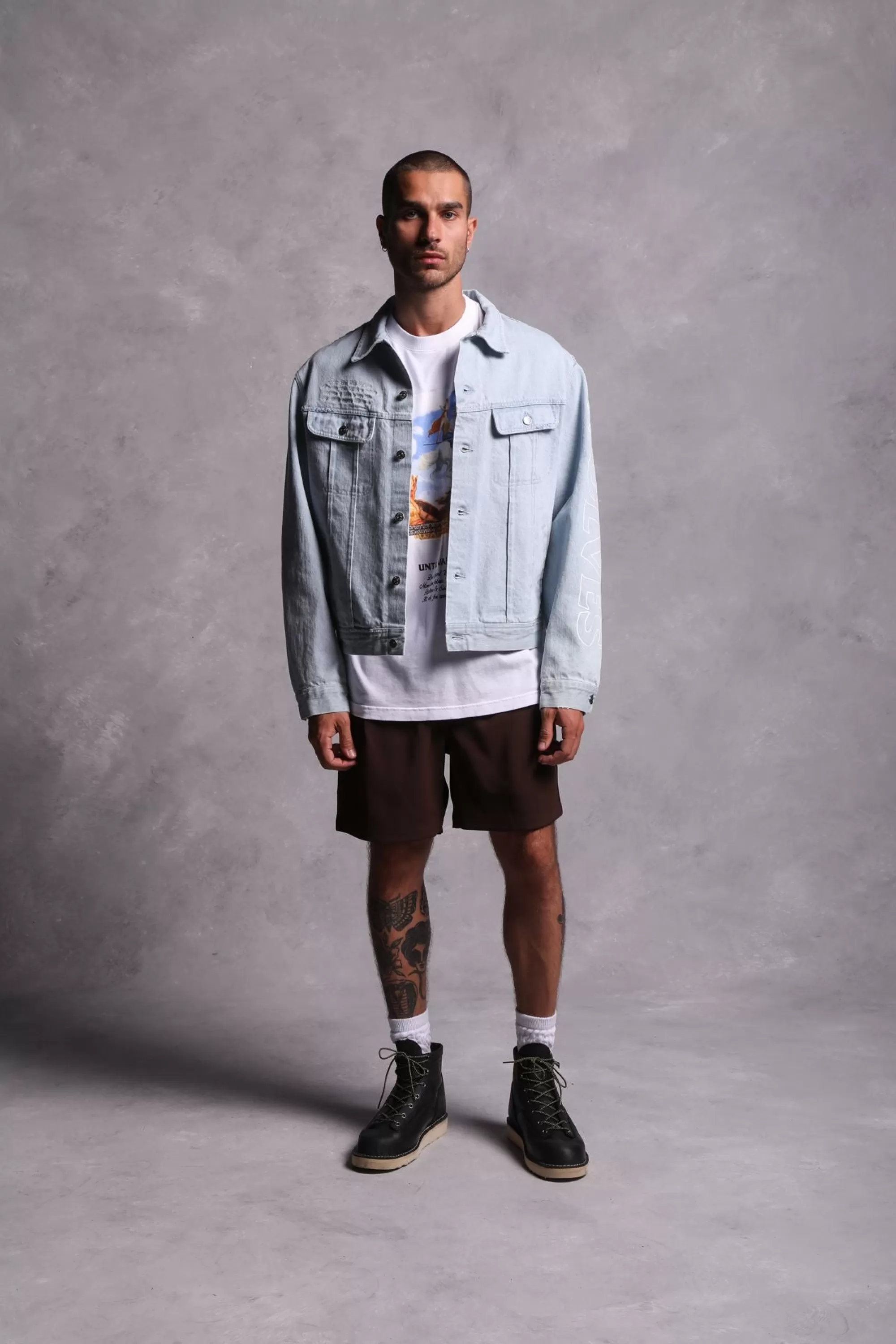 Flash Sale Enter Valhalla Clint American Denim Jacket In Vintage Distressed Blue Men Jackets/Outerwear