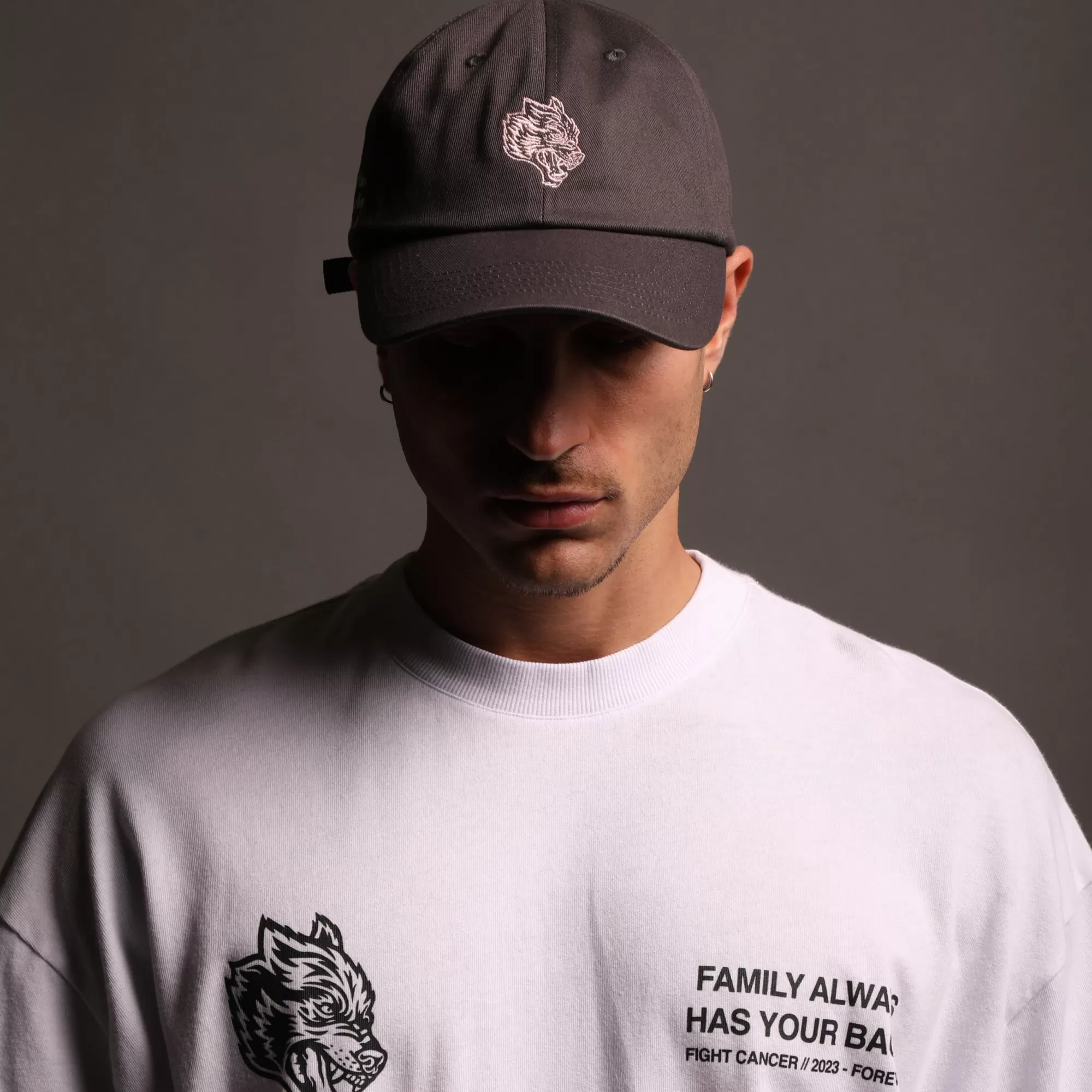 Fashion F Cancer Dad Hat In Wolf Gray/Light Mauve Headwear