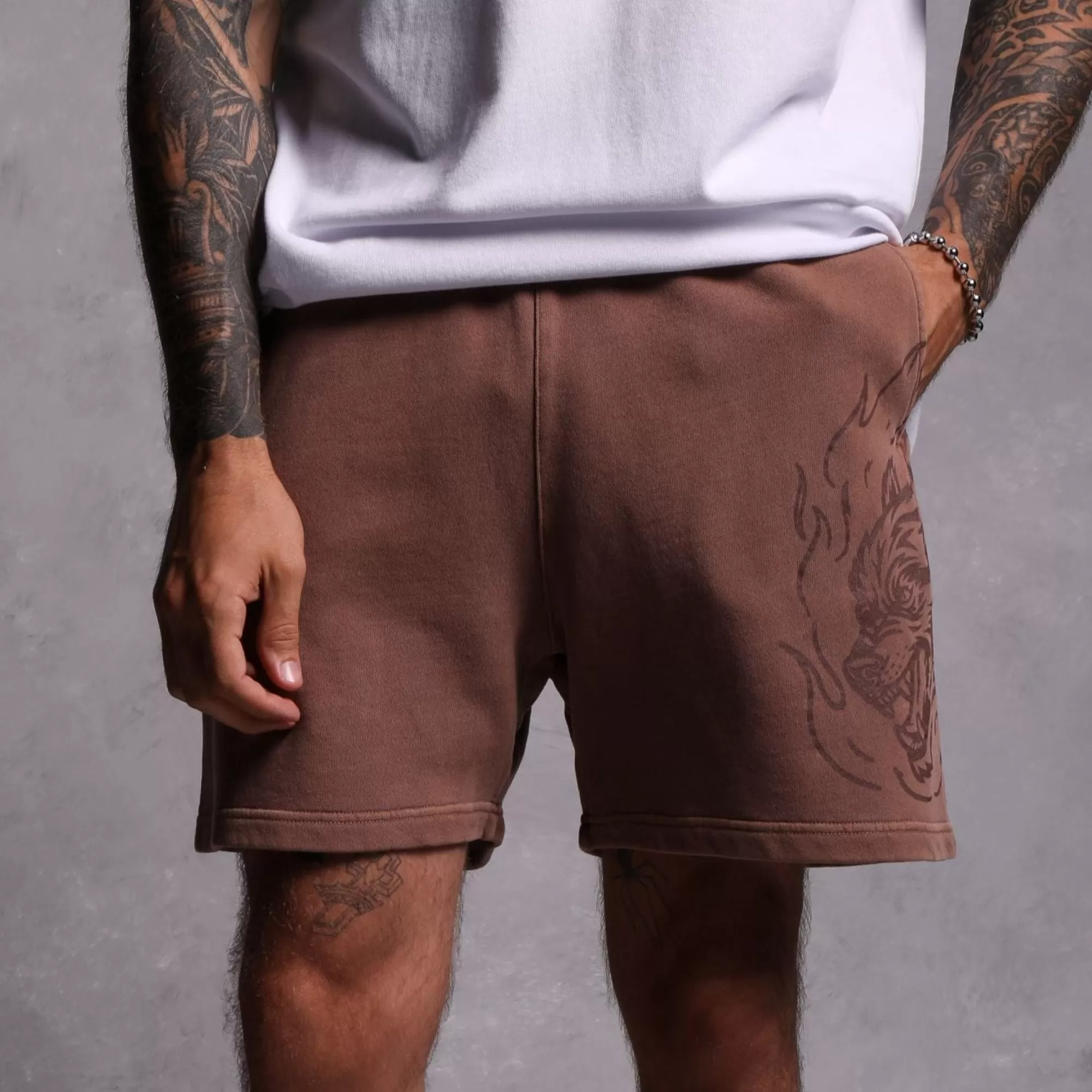 Hot Fired Up Patch Liam Sweat Shorts In Norse Brown Men Shorts