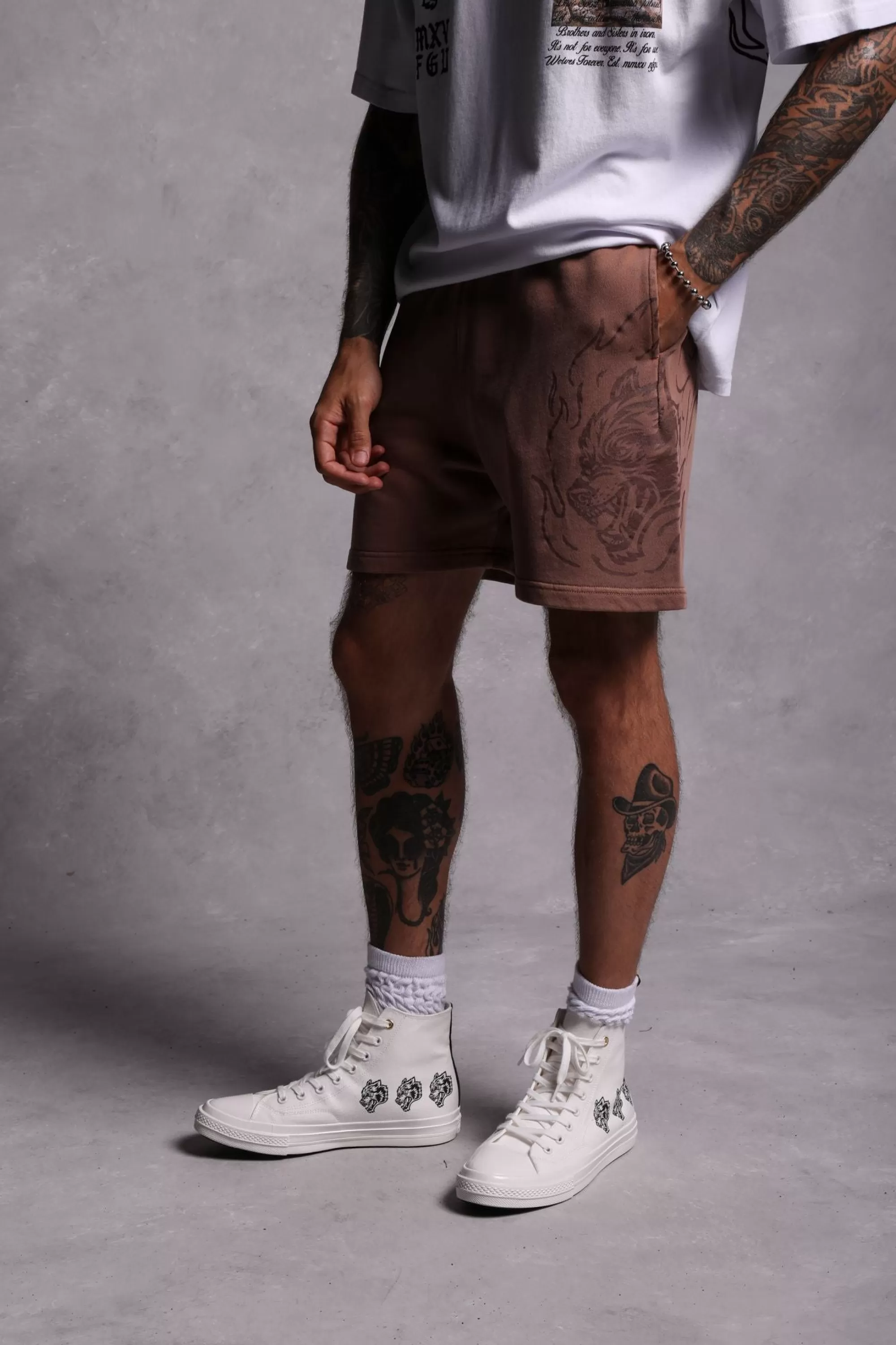Hot Fired Up Patch Liam Sweat Shorts In Norse Brown Men Shorts