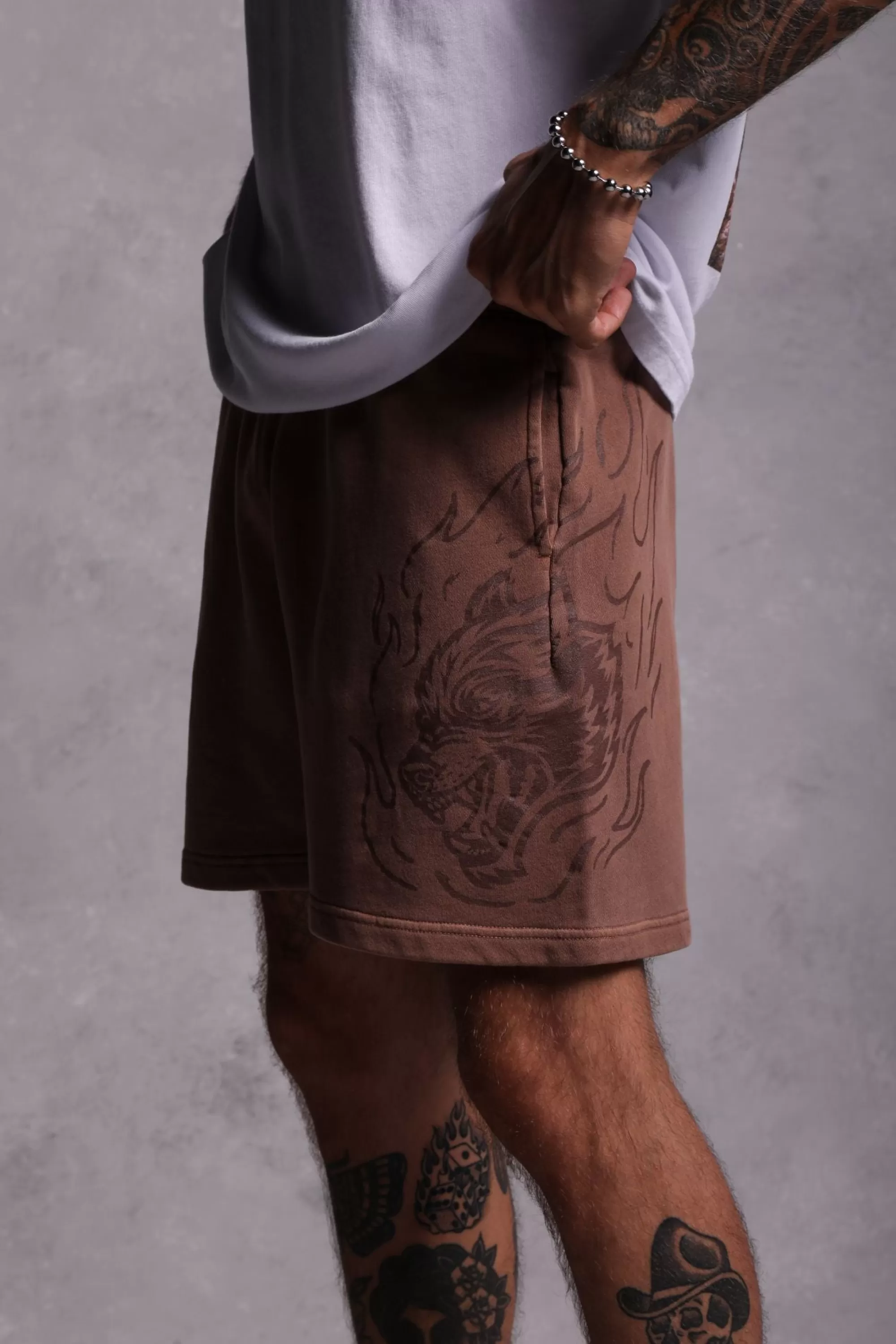 Hot Fired Up Patch Liam Sweat Shorts In Norse Brown Men Shorts