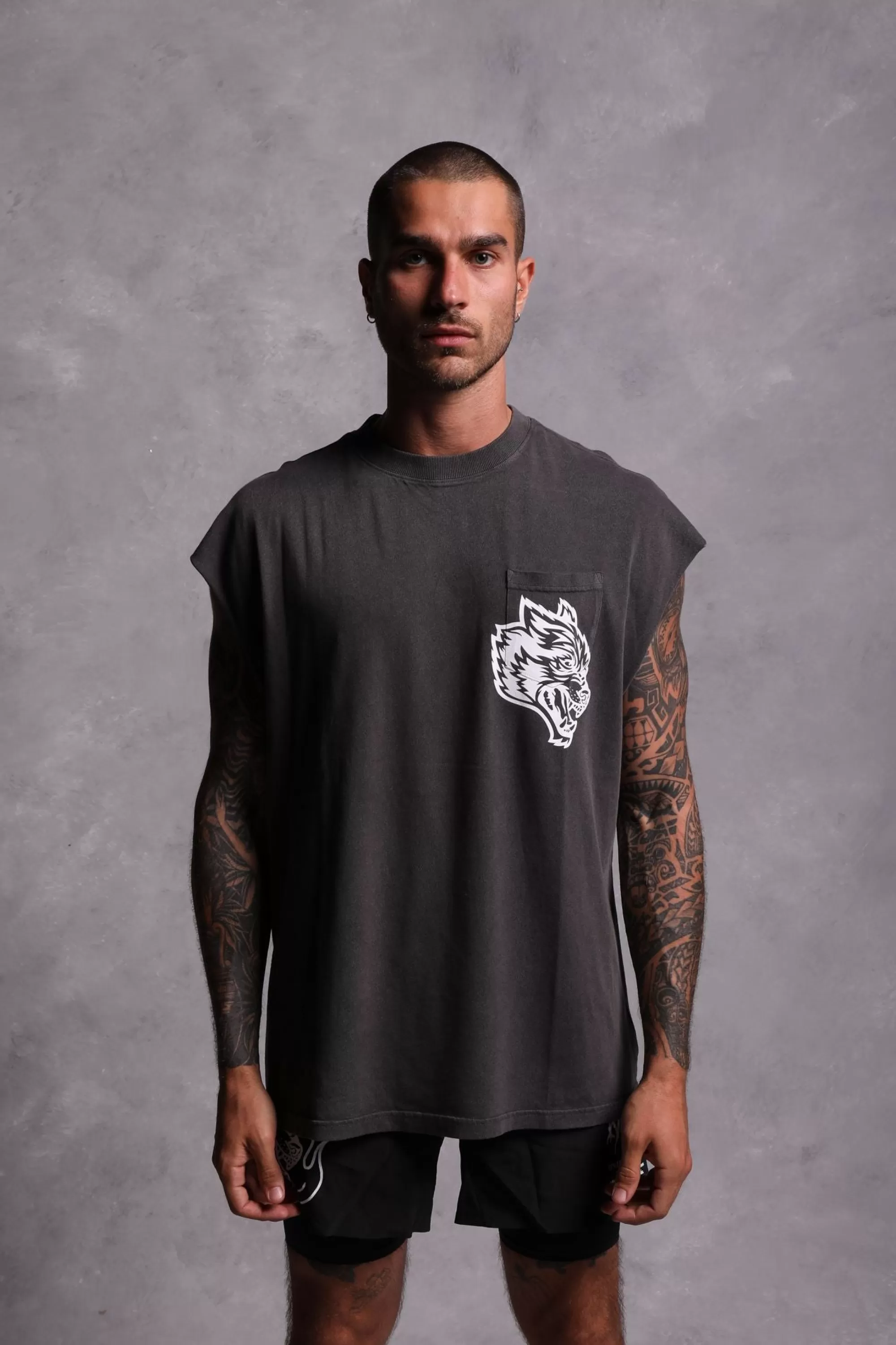 Outlet House Of Wolves "Premium Vintage" Pocket Muscle Tee In Wolf Gray Men Tanks/Muscle Tees