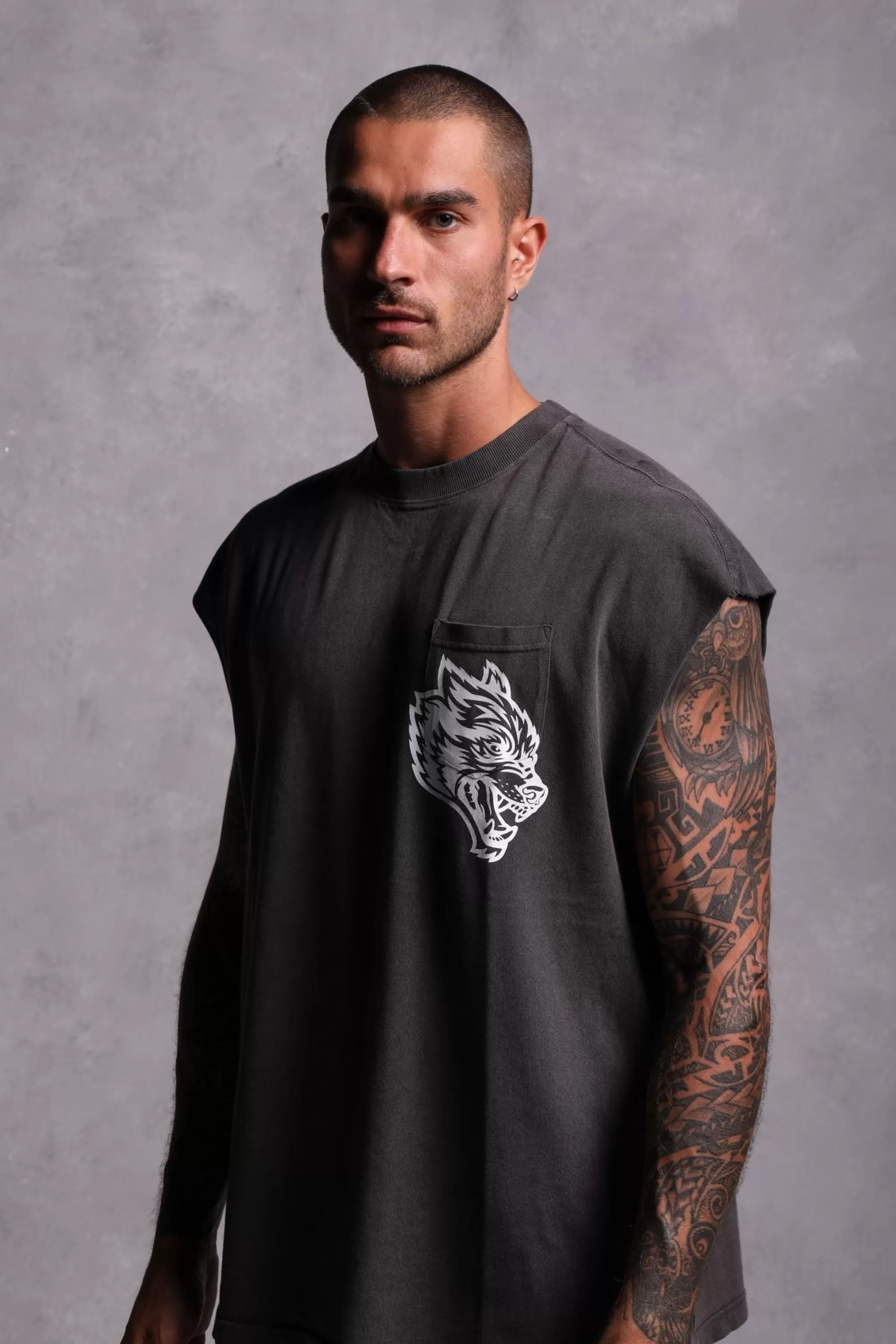 Outlet House Of Wolves "Premium Vintage" Pocket Muscle Tee In Wolf Gray Men Tanks/Muscle Tees