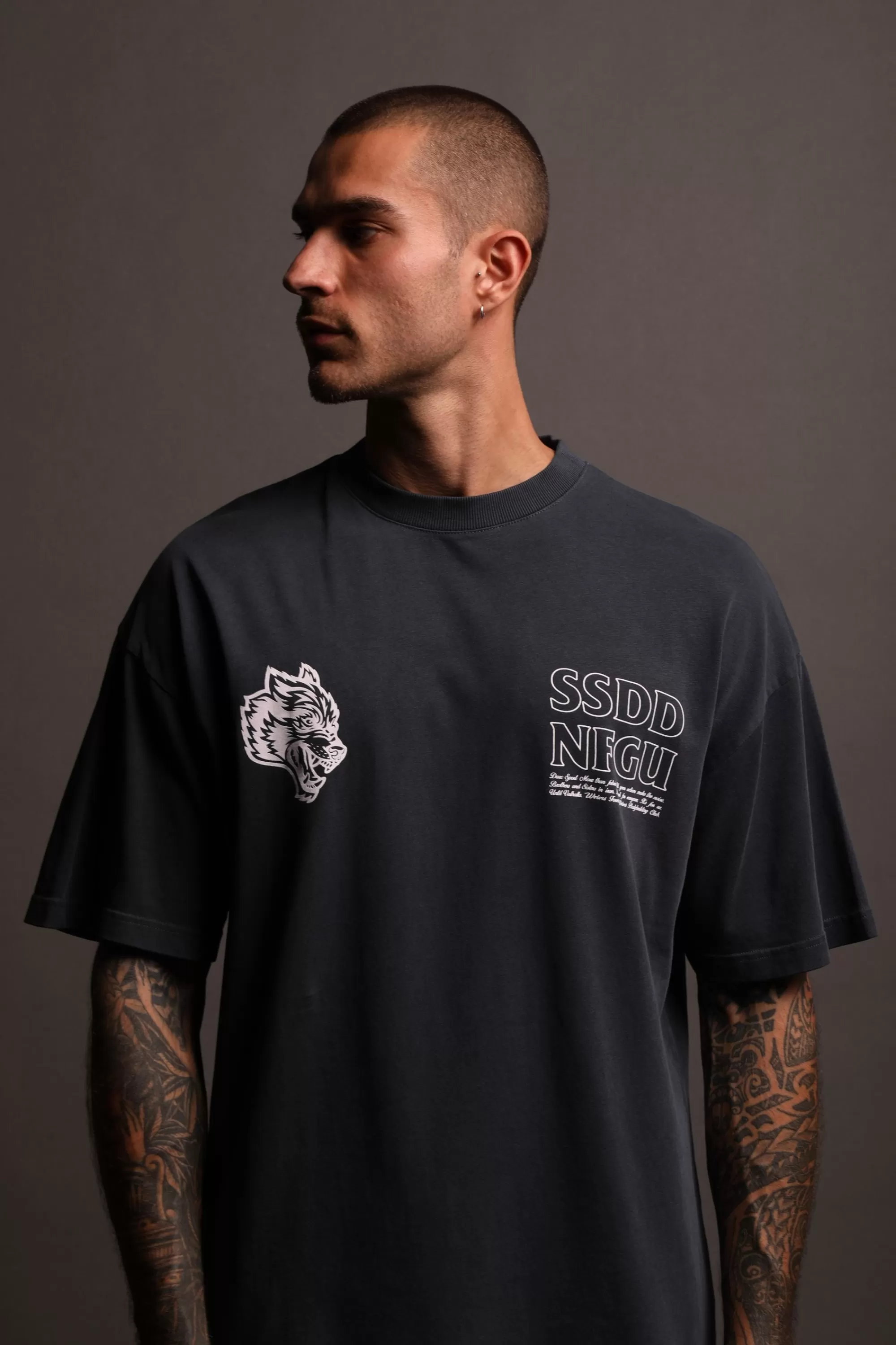 Shop House Of Wolves V2 "Premium" Oversized Unisex Tee In Midnight Blue Men Premium/Oversized Tees
