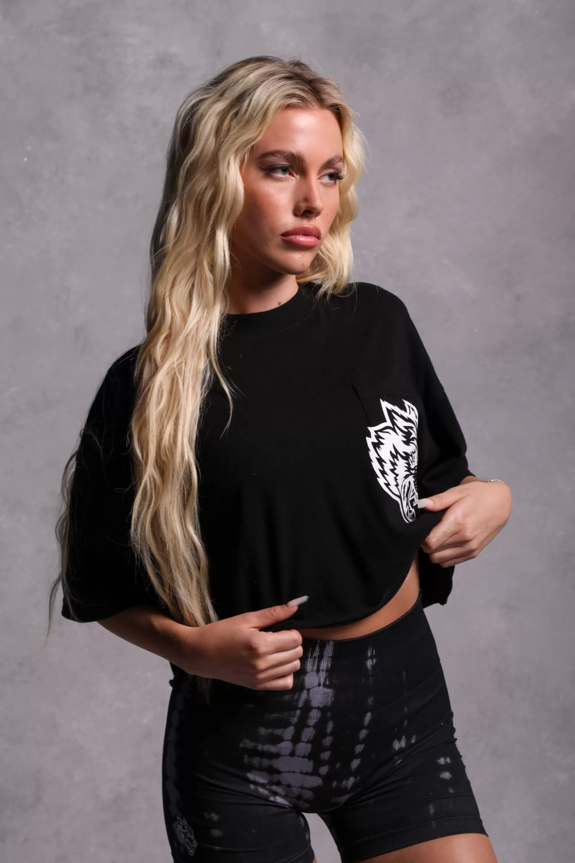Fashion In Our Heart "Premium Vintage" Oversized (Cropped) Pocket Tee In Black Women Tops