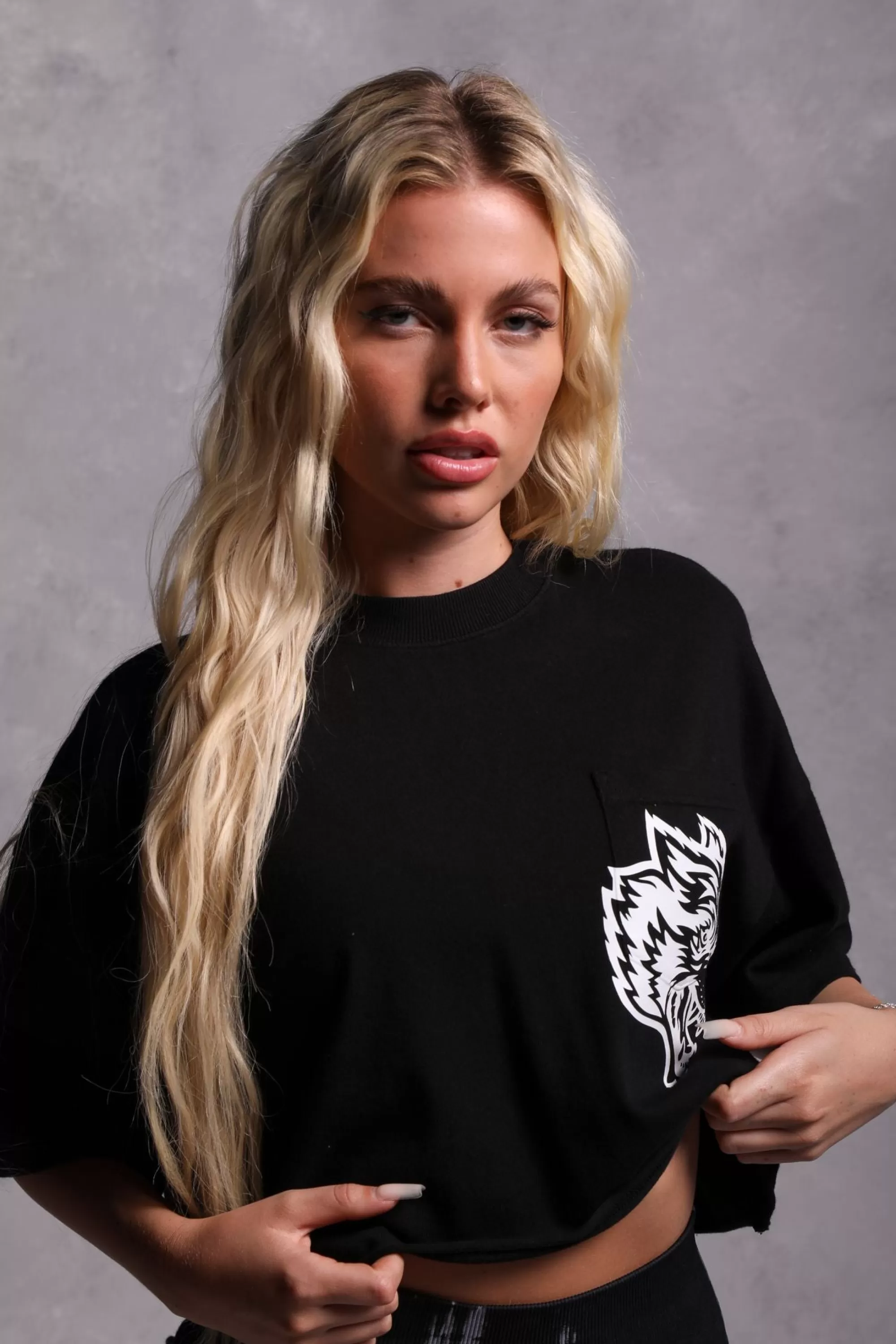 Fashion In Our Heart "Premium Vintage" Oversized (Cropped) Pocket Tee In Black Women Tops