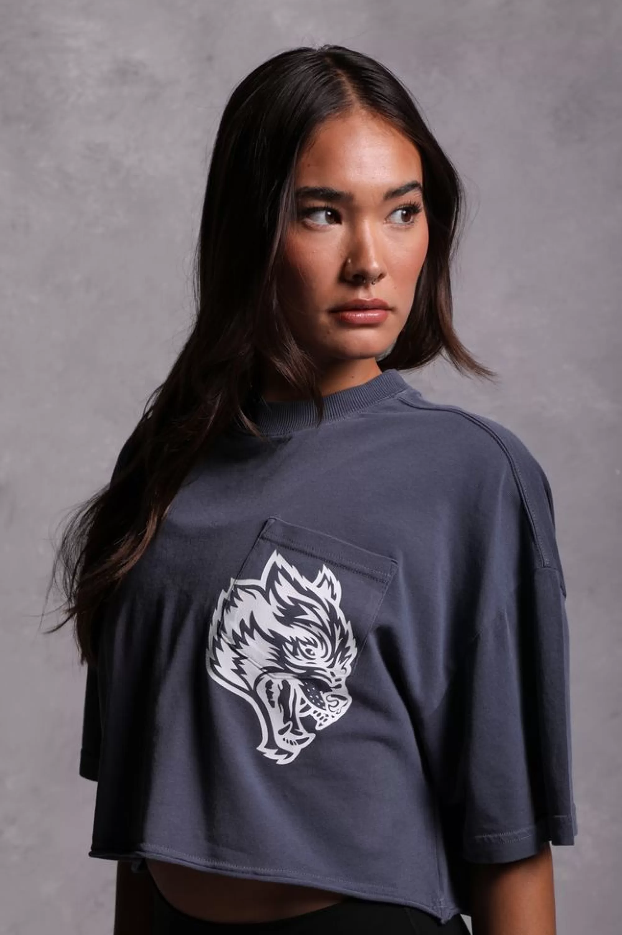 Cheap In Our Heart "Premium Vintage" Oversized (Cropped) Pocket Tee In Norse Blue Women Tops