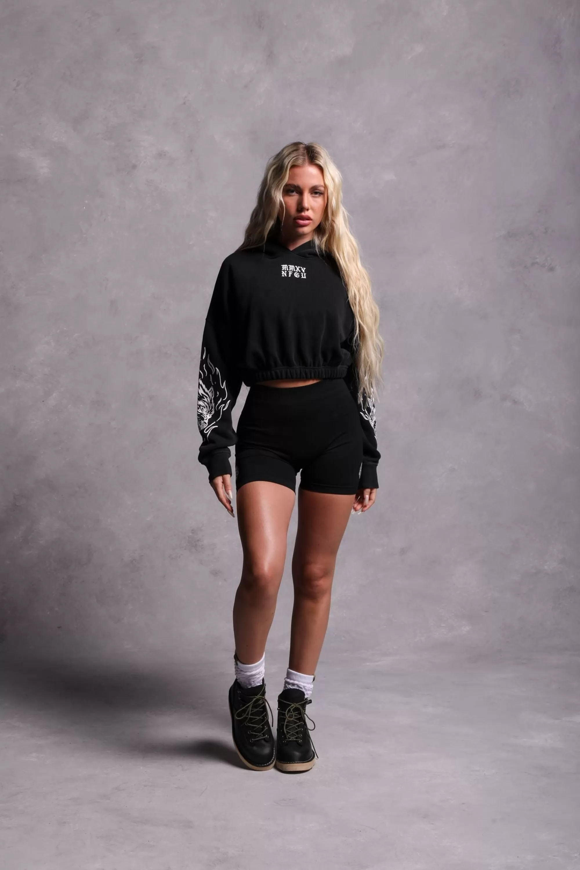 Outlet In The Fire "Vintage Mccauley" (Cropped) Hoodie In Black Women Tops