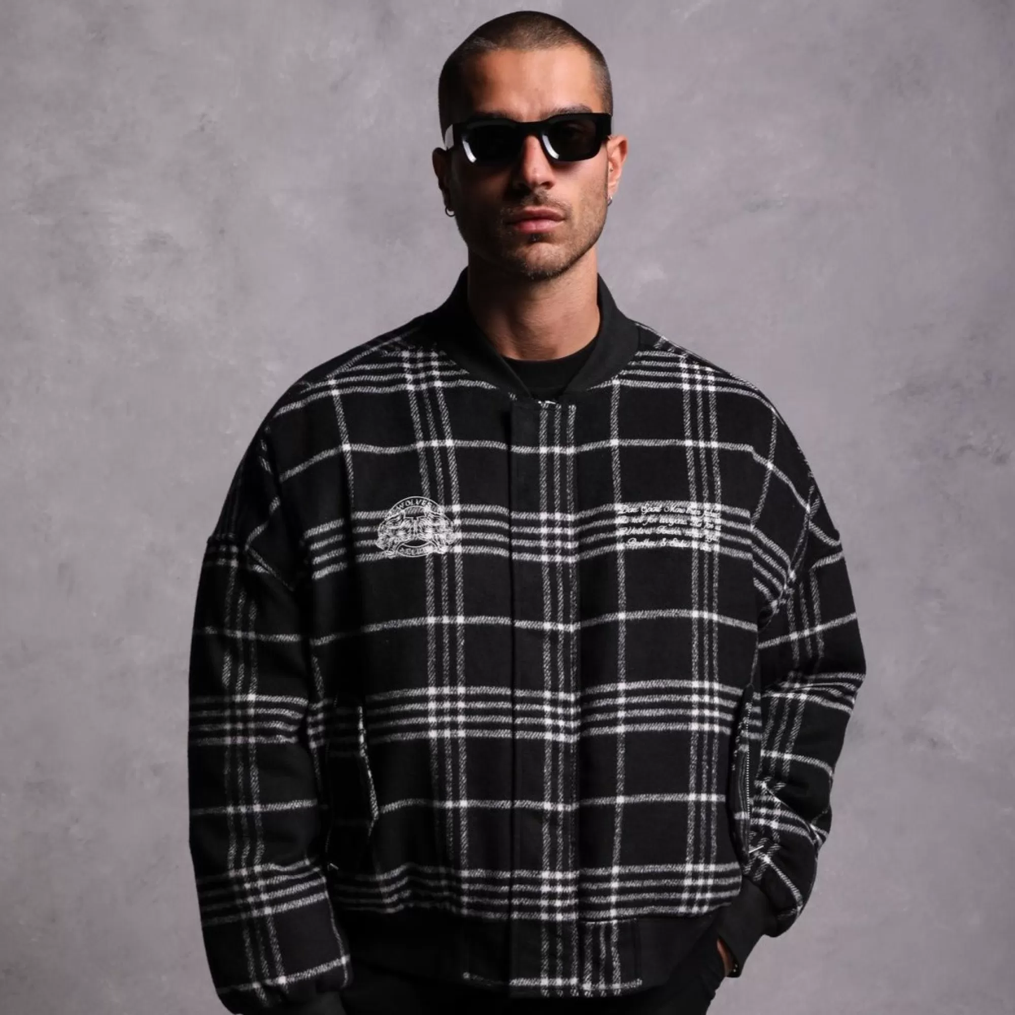 Cheap Marked Vicious Plaid Bomber Jacket In Black Plaid Men Jackets/Outerwear