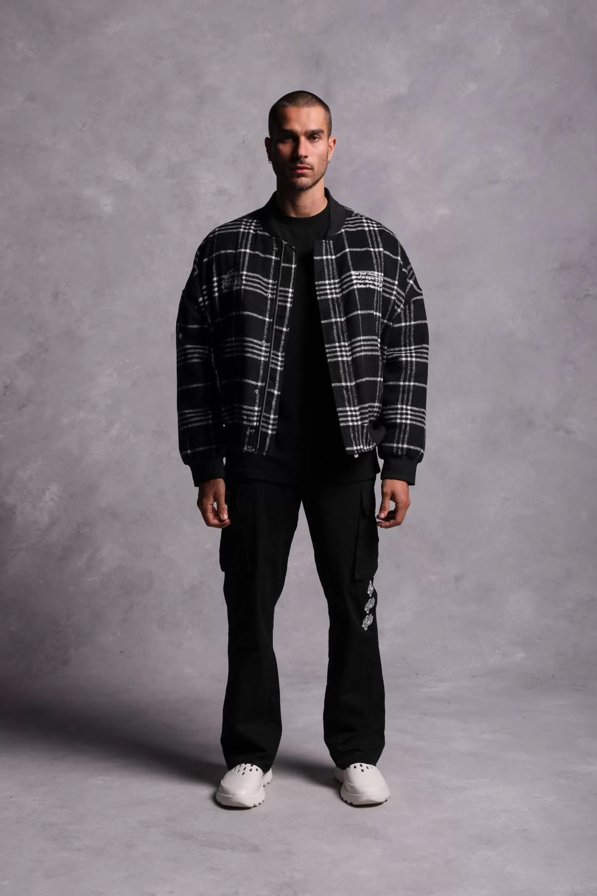Cheap Marked Vicious Plaid Bomber Jacket In Black Plaid Men Jackets/Outerwear