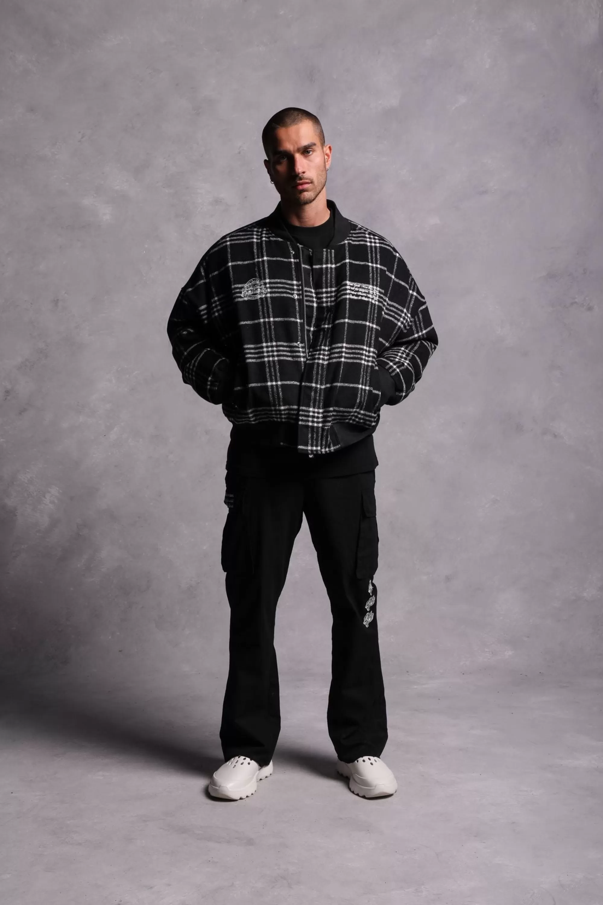 Cheap Marked Vicious Plaid Bomber Jacket In Black Plaid Men Jackets/Outerwear