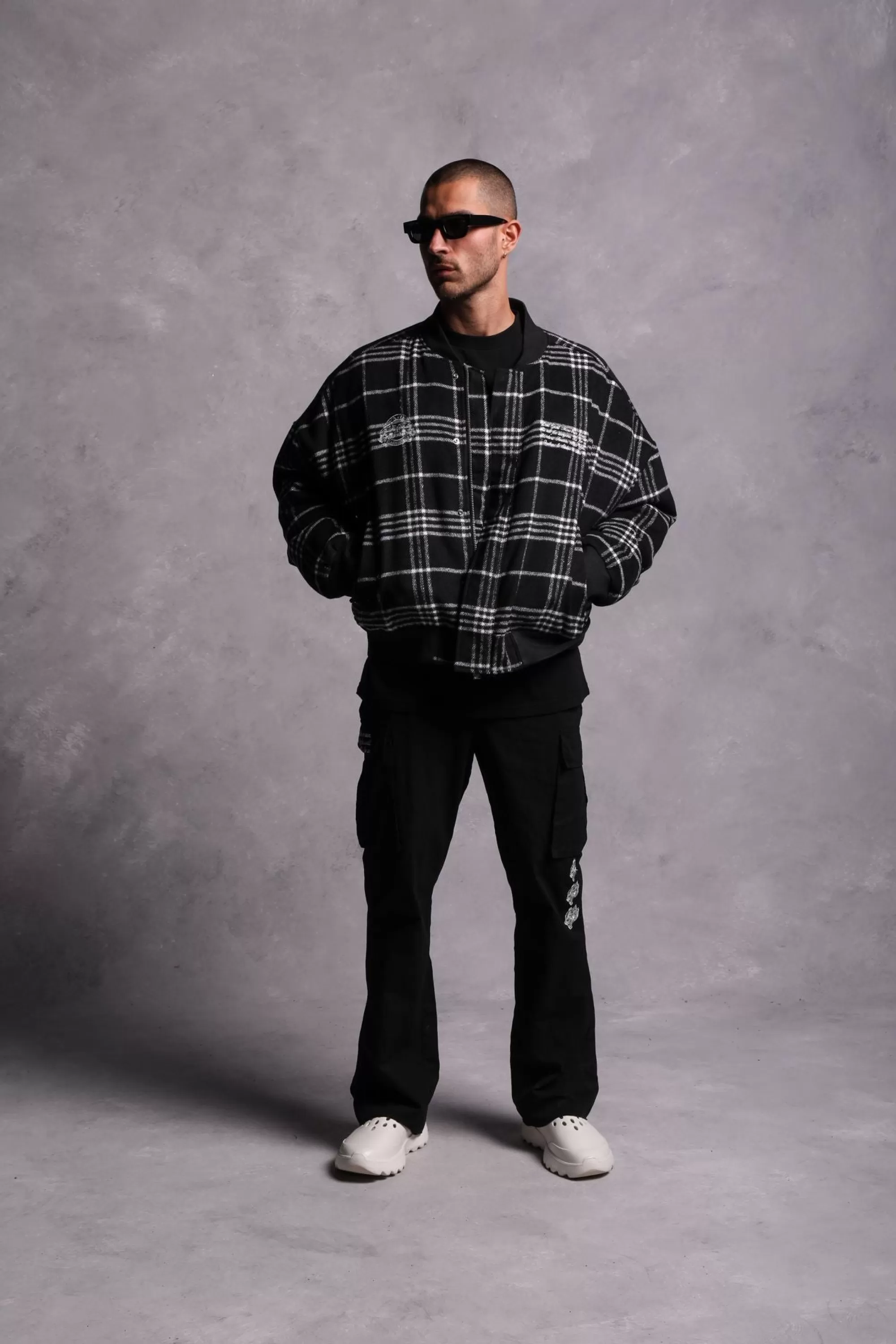 Cheap Marked Vicious Plaid Bomber Jacket In Black Plaid Men Jackets/Outerwear