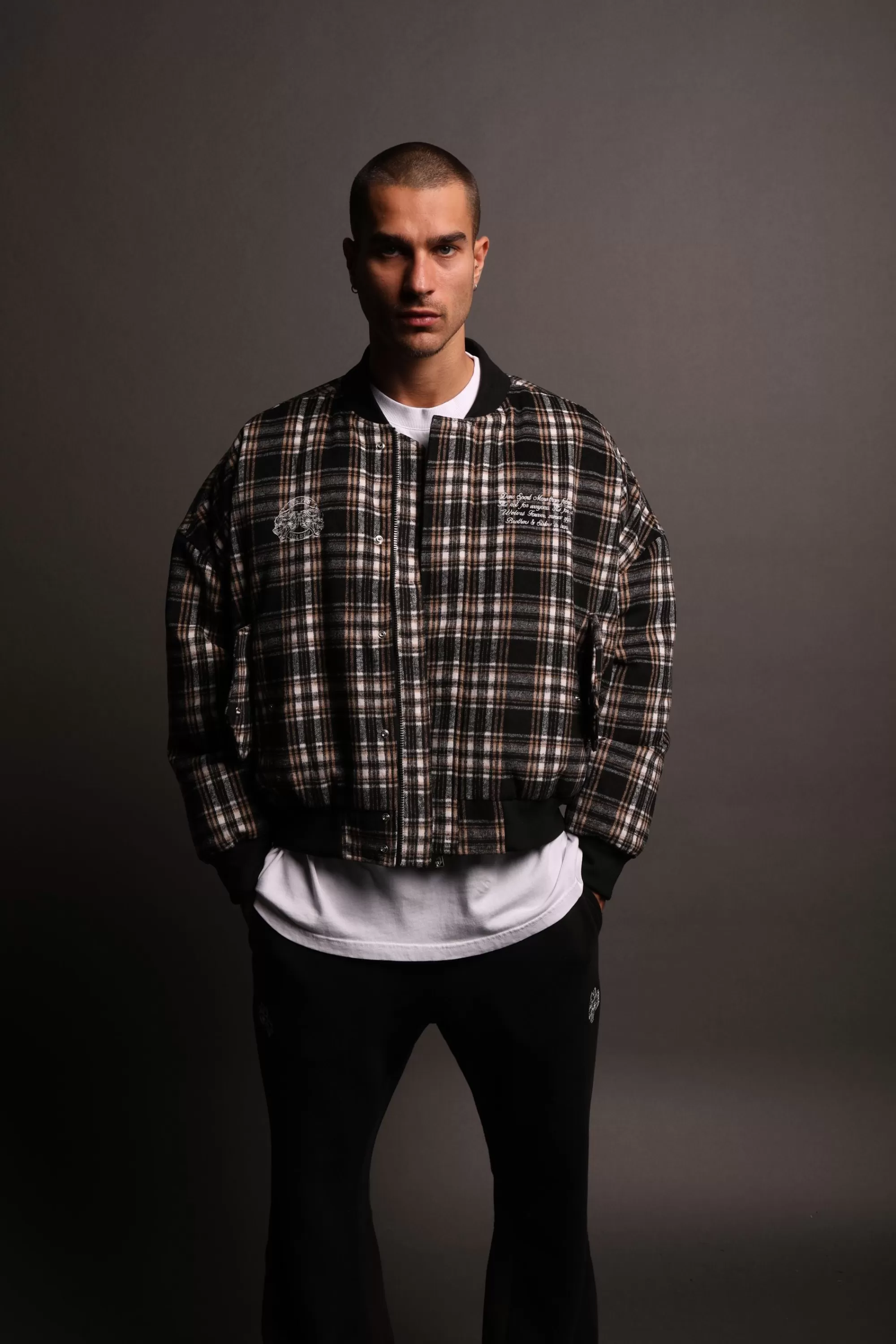 Best Marked Vicious Plaid Bomber Jacket In Black/Brown Plaid Men Jackets/Outerwear