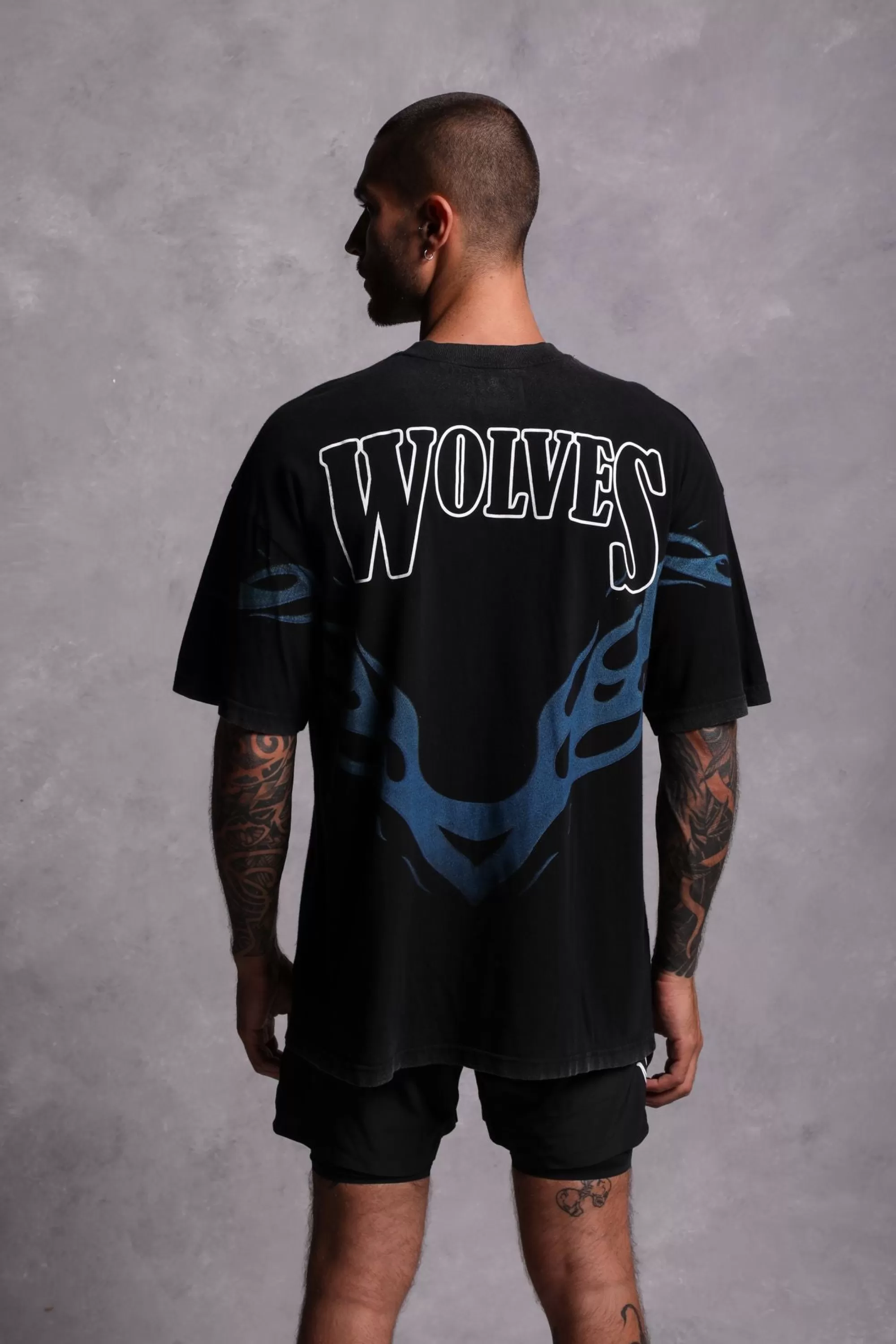 Cheap Moth To A Flame "Premium Vintage" Oversized Unisex Tee In Black/Blue Men Premium/Oversized Tees