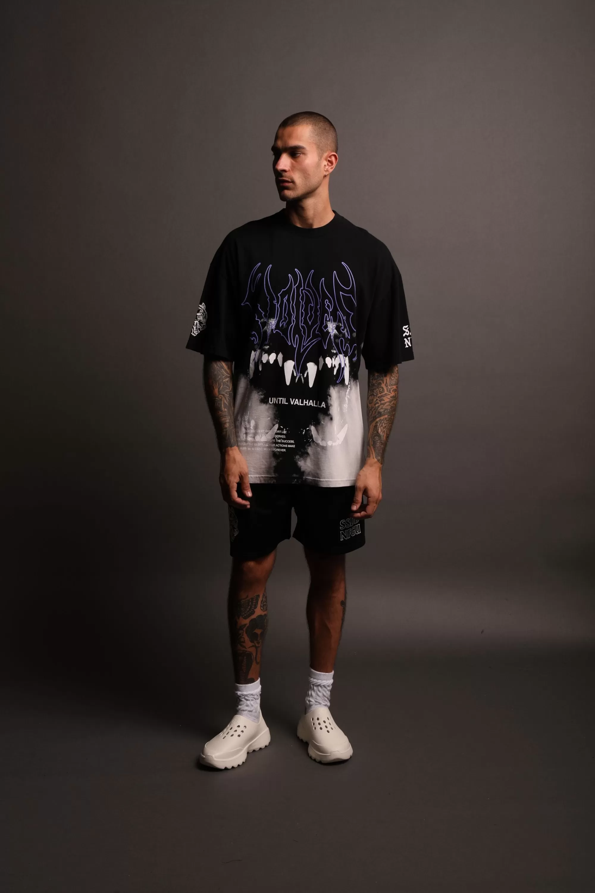 Best Sale Norse Blood Thirsty "Premium Vintage" Oversized Tee In Black Beneath Us Acid Wash Men Premium/Oversized Tees