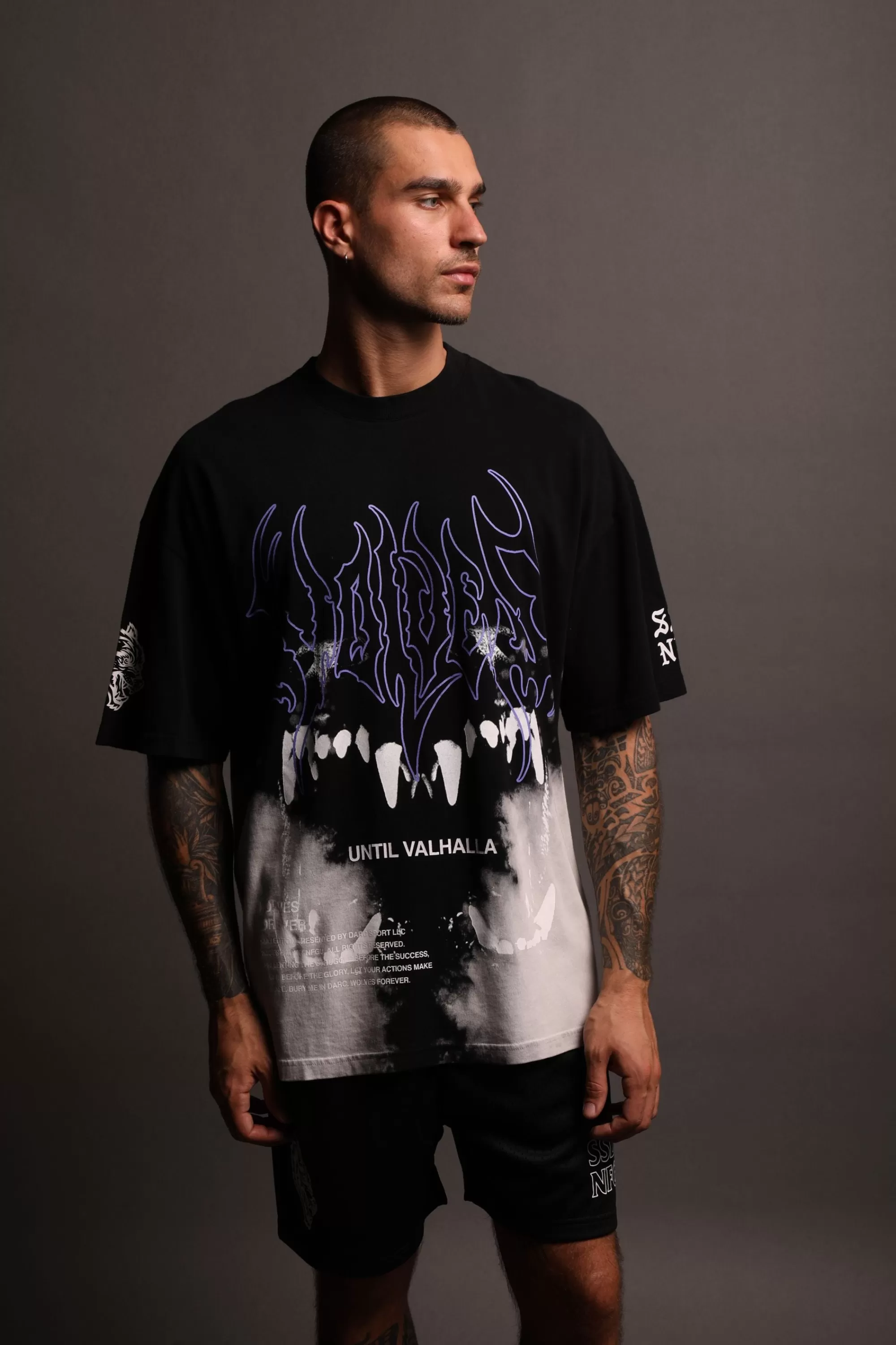 Best Sale Norse Blood Thirsty "Premium Vintage" Oversized Tee In Black Beneath Us Acid Wash Men Premium/Oversized Tees