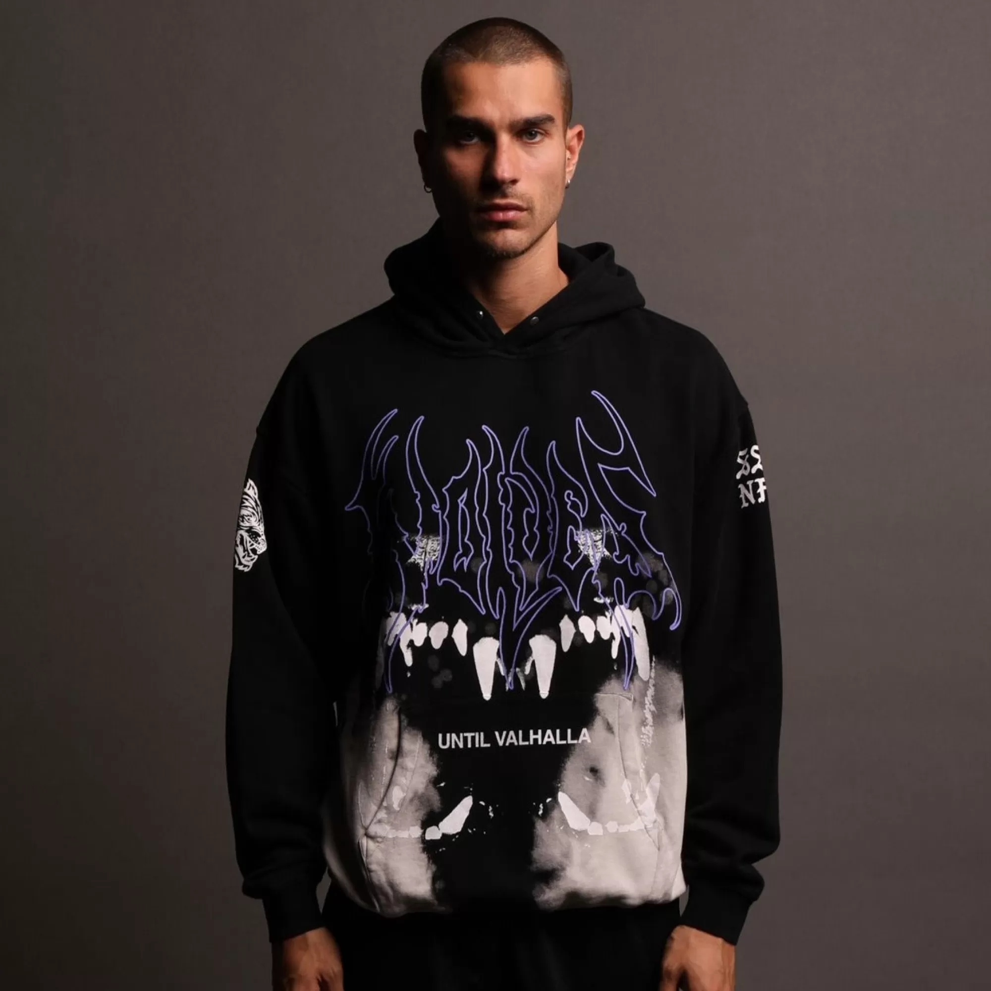 Online Norse Blood Thirsty "Vintage Pierce" Hoodie In Black Beneath Us Acid Wash Men Pierce Hoodies
