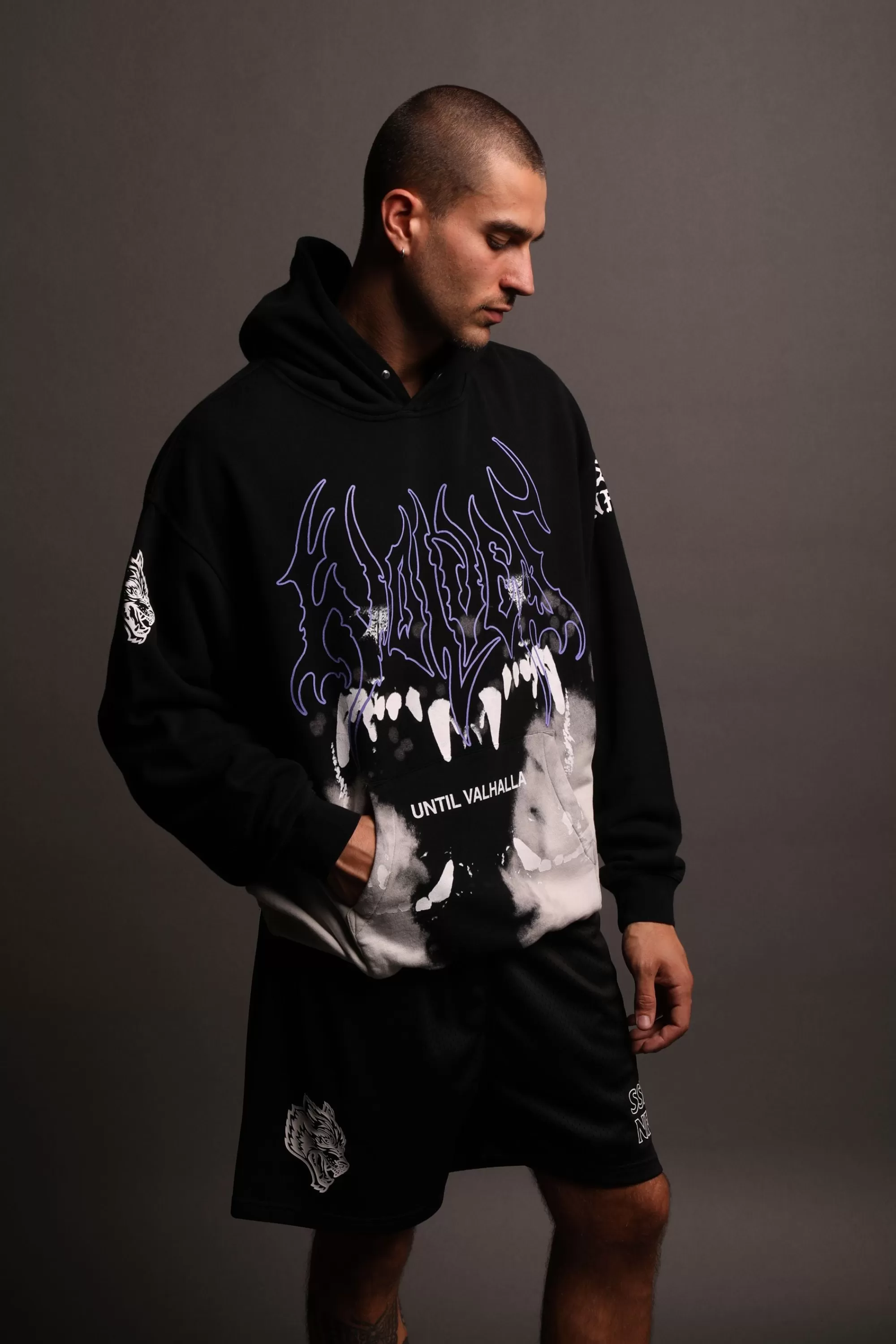 Online Norse Blood Thirsty "Vintage Pierce" Hoodie In Black Beneath Us Acid Wash Men Pierce Hoodies