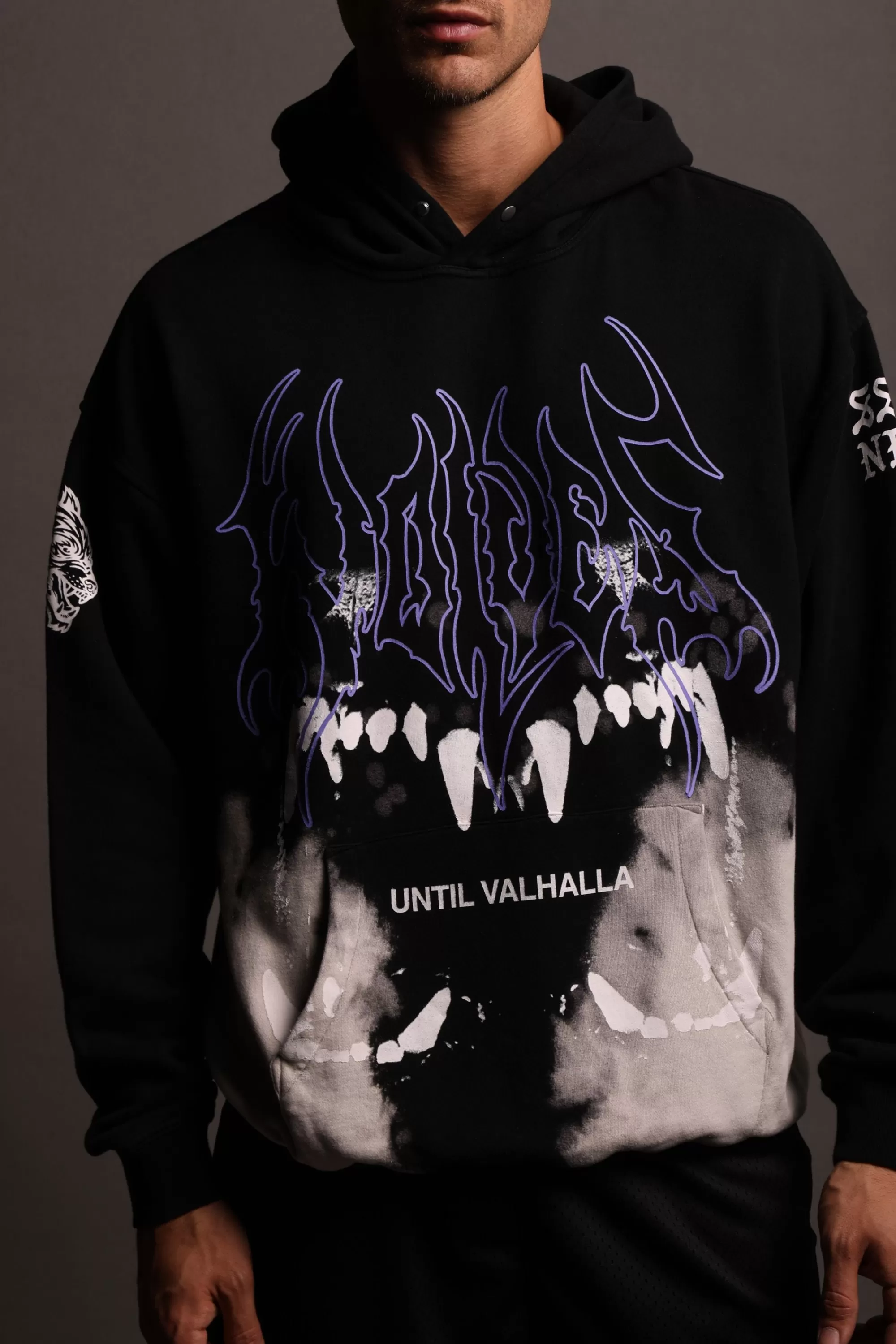 Online Norse Blood Thirsty "Vintage Pierce" Hoodie In Black Beneath Us Acid Wash Men Pierce Hoodies