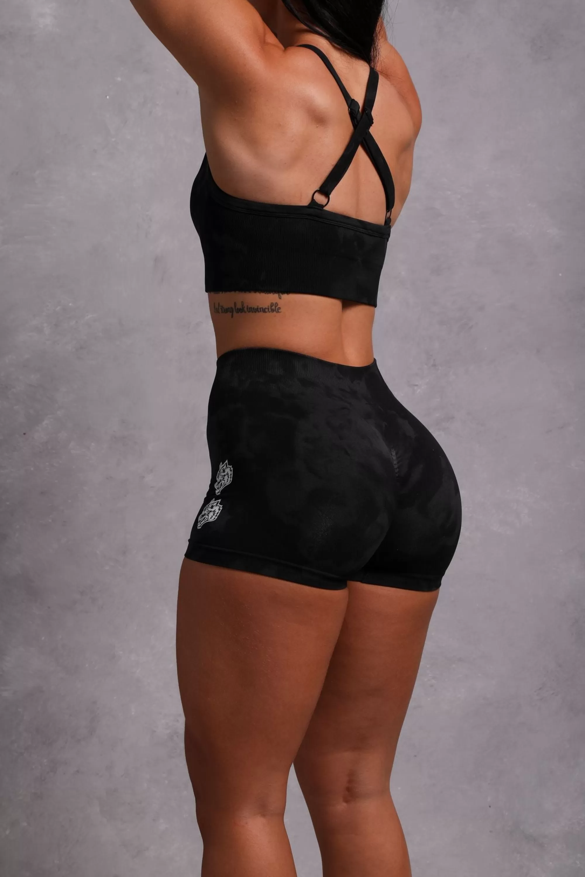 Best Sale Quad Wolf Everson "Katya" Shorts In Tonal Black Jumbo Marble Women Bottoms