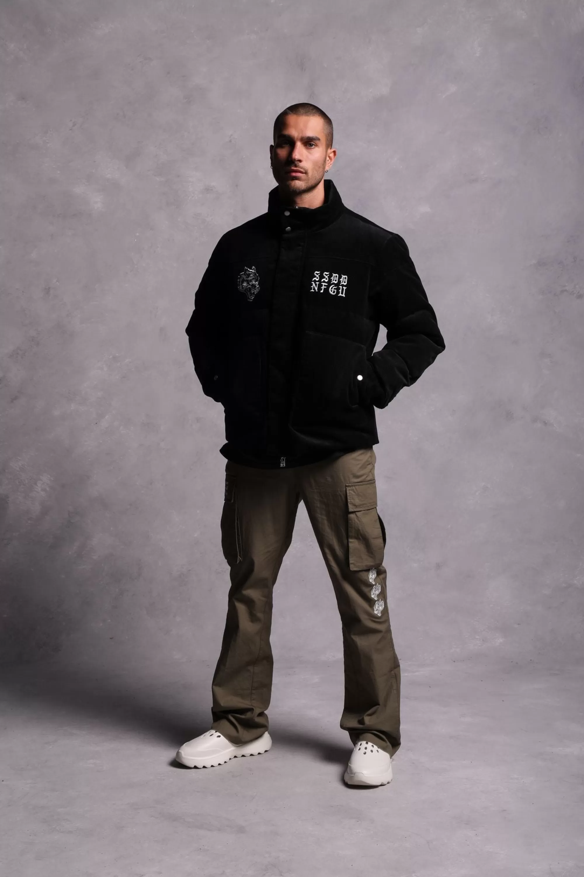 Store Ssdd Eli Corduroy Puffer Jacket In Black Men Jackets/Outerwear