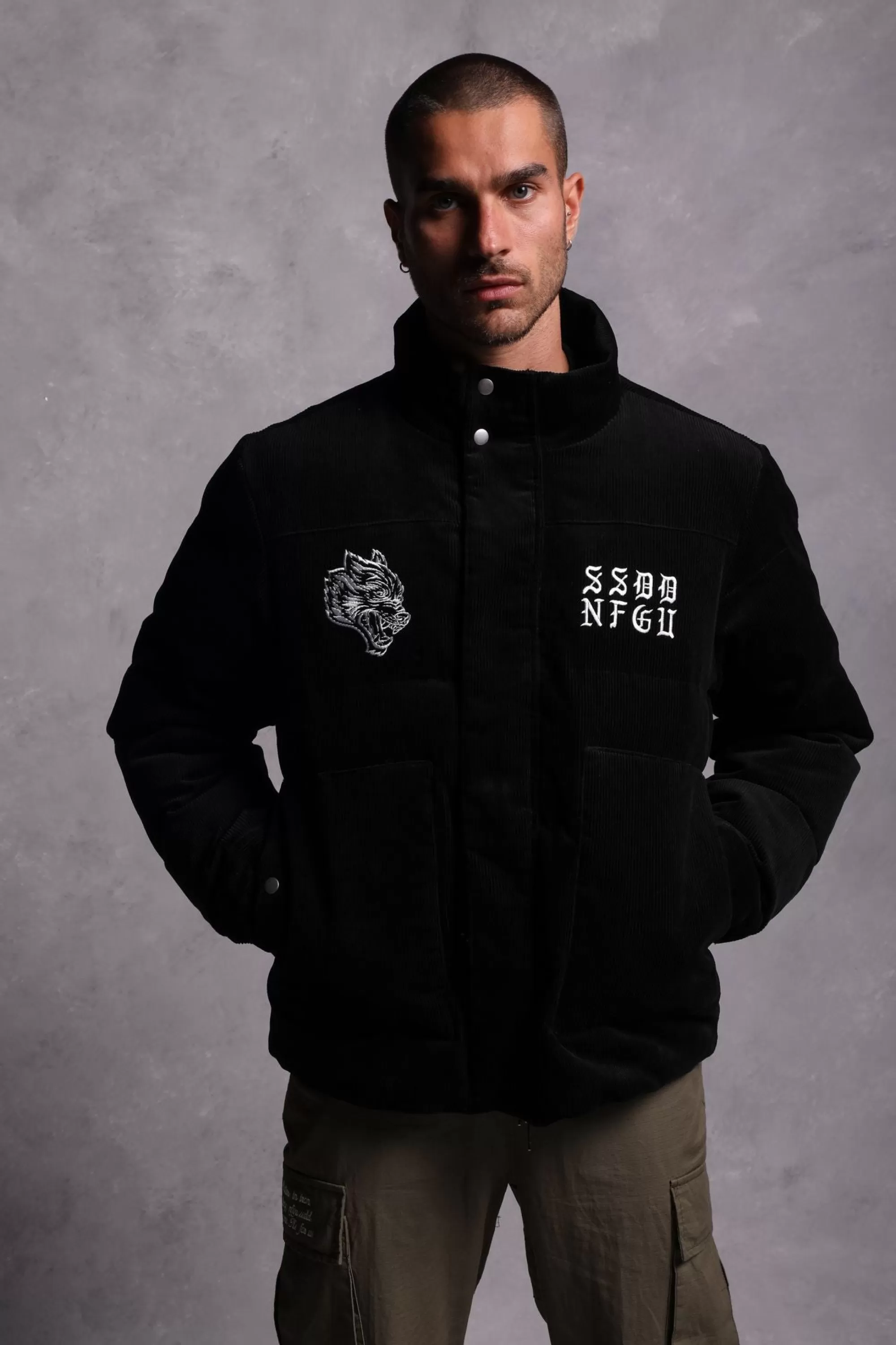 Store Ssdd Eli Corduroy Puffer Jacket In Black Men Jackets/Outerwear