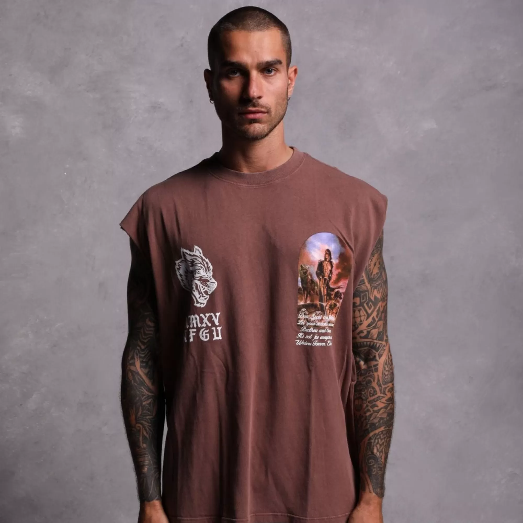 Fashion Still Standing "Premium Vintage" Muscle Tee In Norse Brown Men Tanks/Muscle Tees