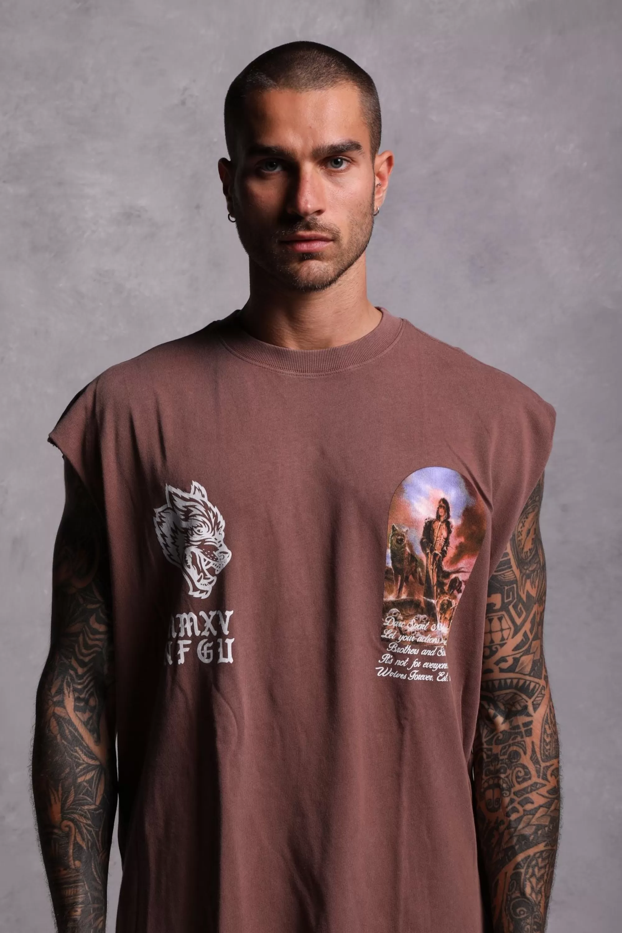 Fashion Still Standing "Premium Vintage" Muscle Tee In Norse Brown Men Tanks/Muscle Tees