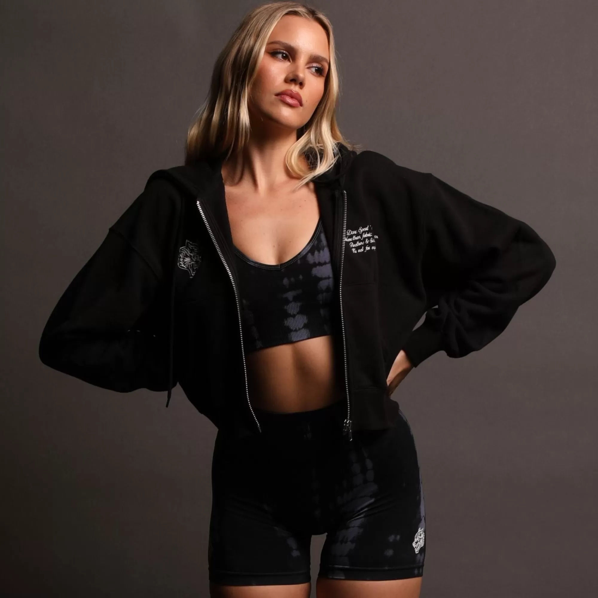 Store The Spirit "Sage" (Cropped) Zip Hoodie In Black Women Tops
