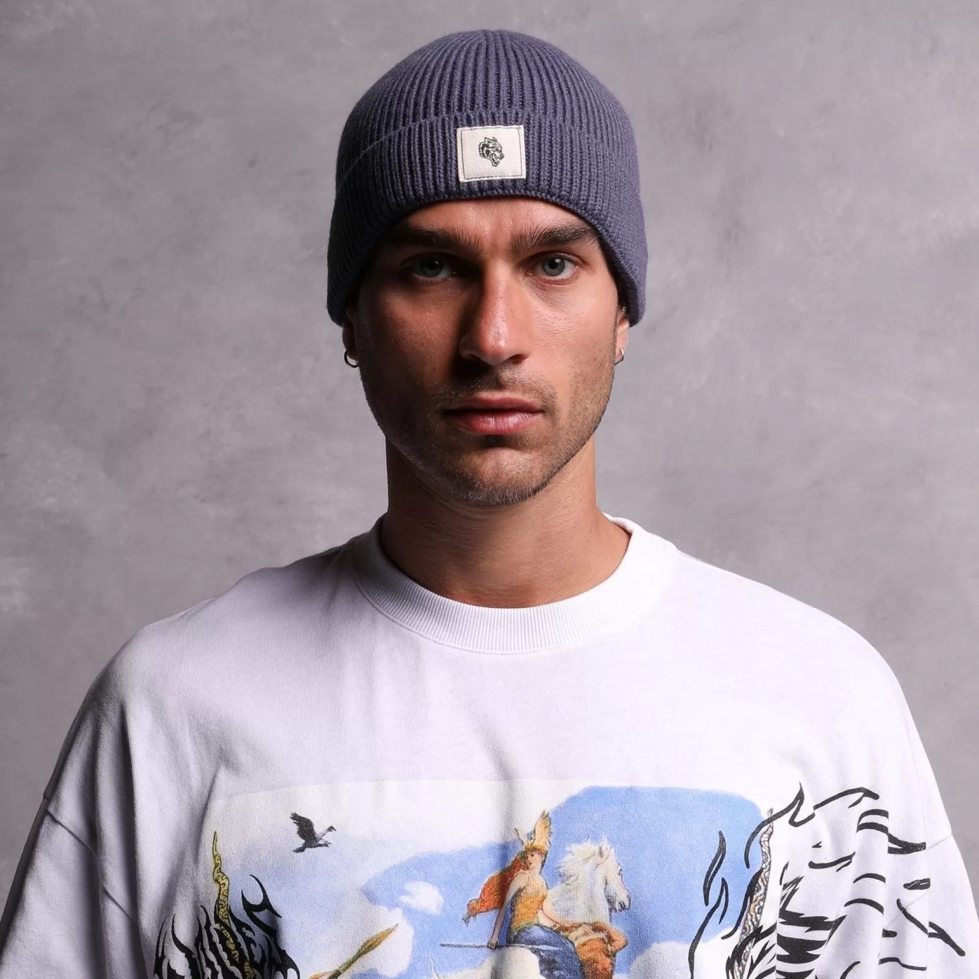 Online Wolf Patch Beanie In Norse Blue Headwear