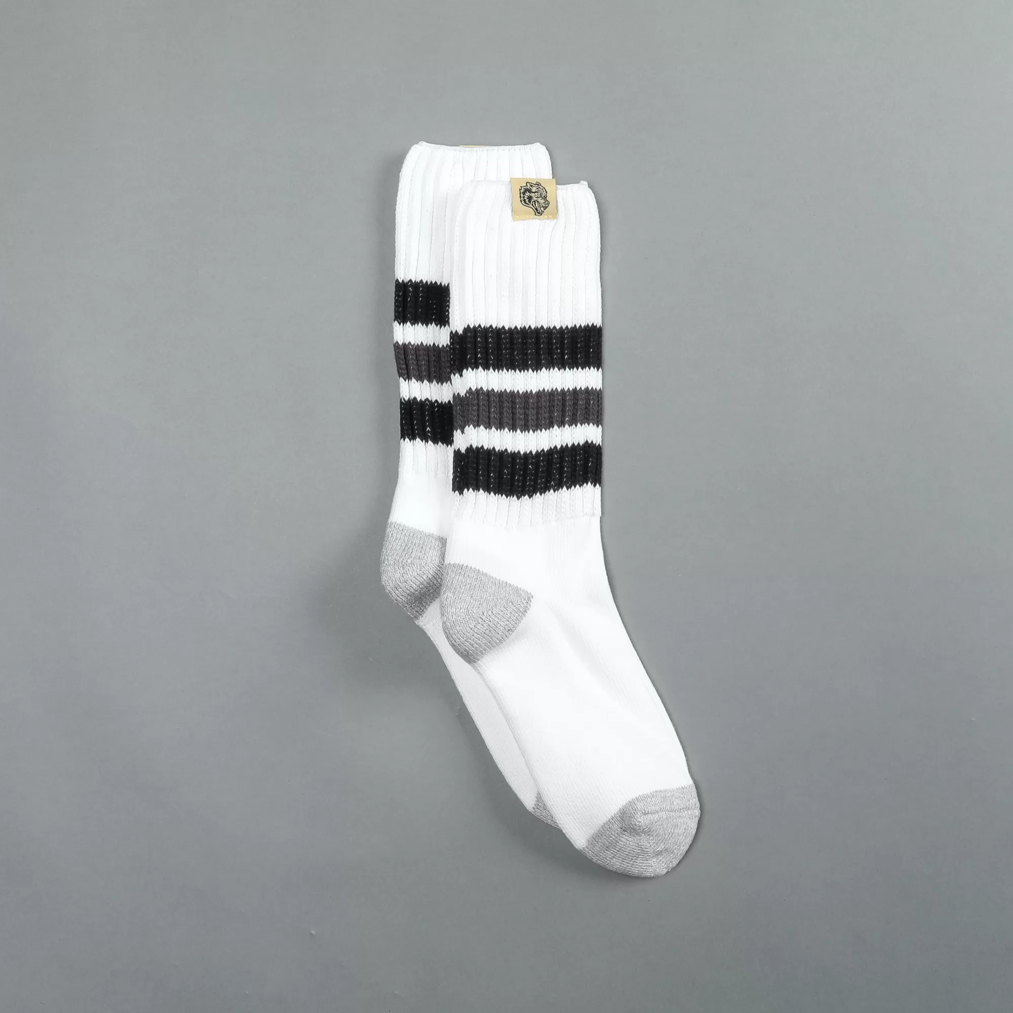 Hot Wolf Patch Boot Socks In Cream/Black/Norse Blue Socks