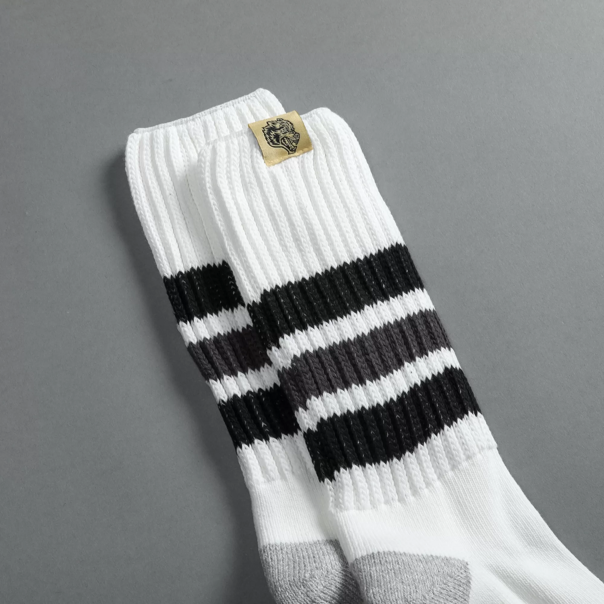 Hot Wolf Patch Boot Socks In Cream/Black/Norse Blue Socks