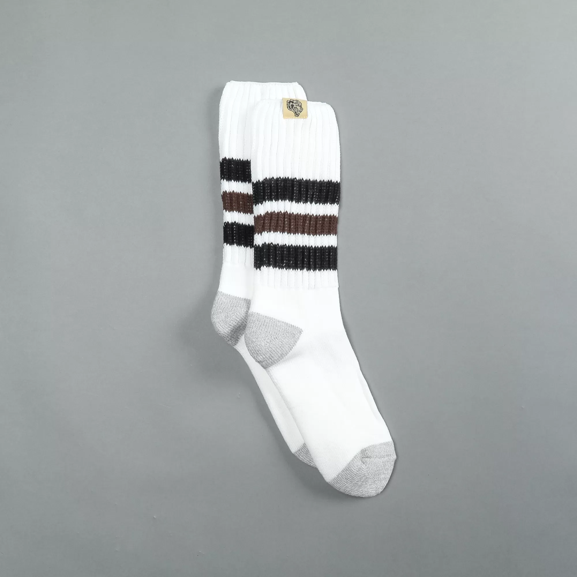 Clearance Wolf Patch Boot Socks In Cream/Black/Norse Brown Socks