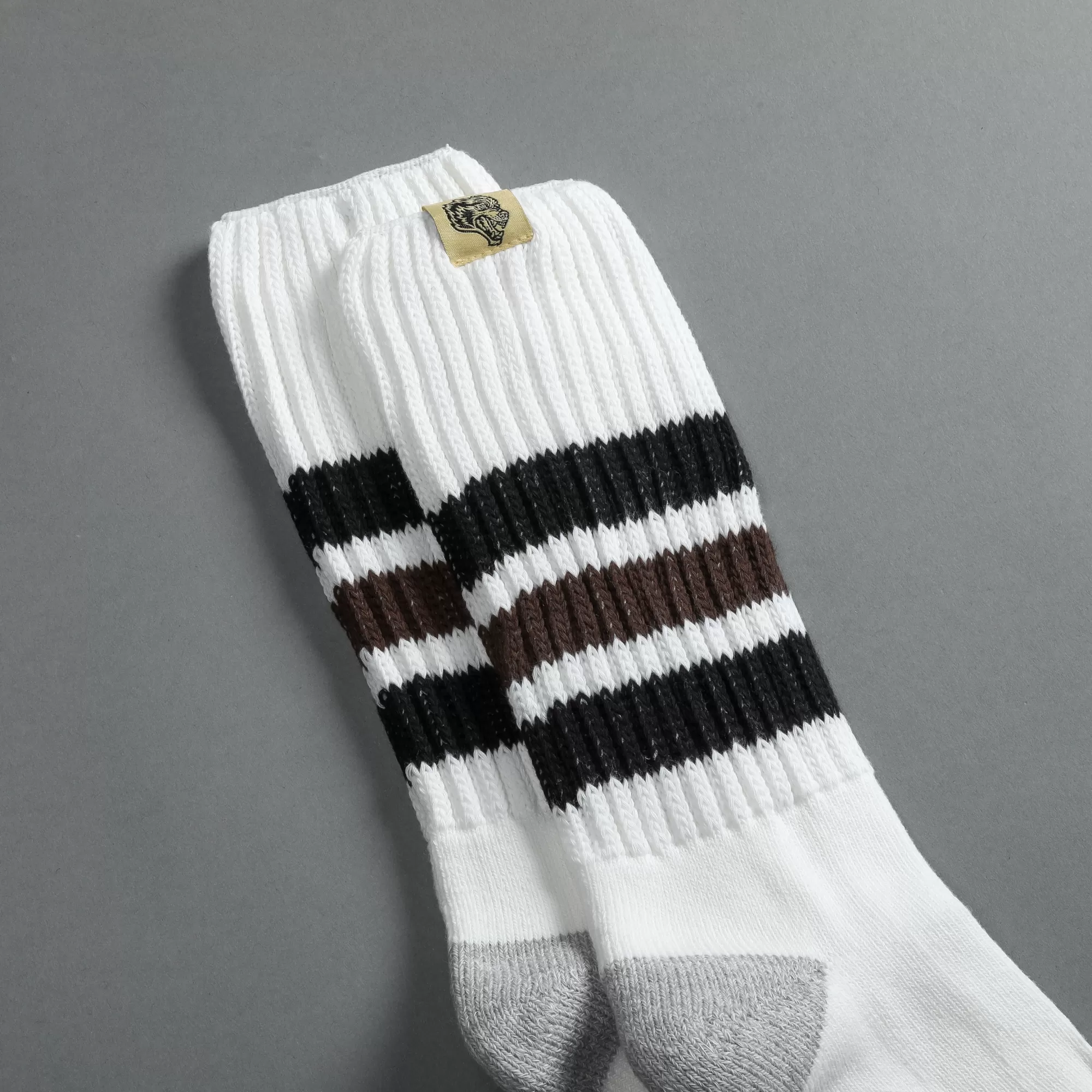 Clearance Wolf Patch Boot Socks In Cream/Black/Norse Brown Socks