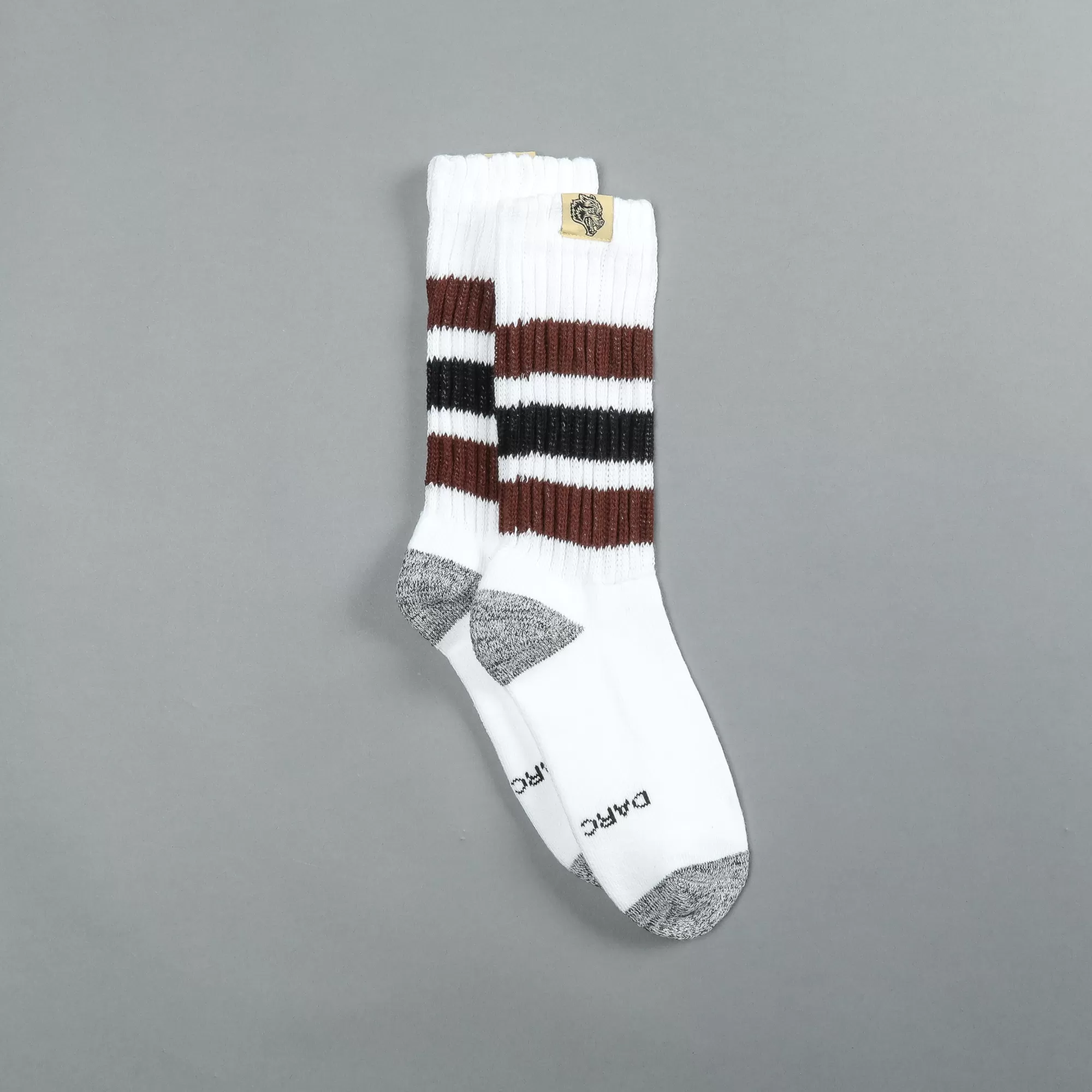 Hot Wolf Patch Gym Class Socks In Cream/Norse Brown/Black Socks