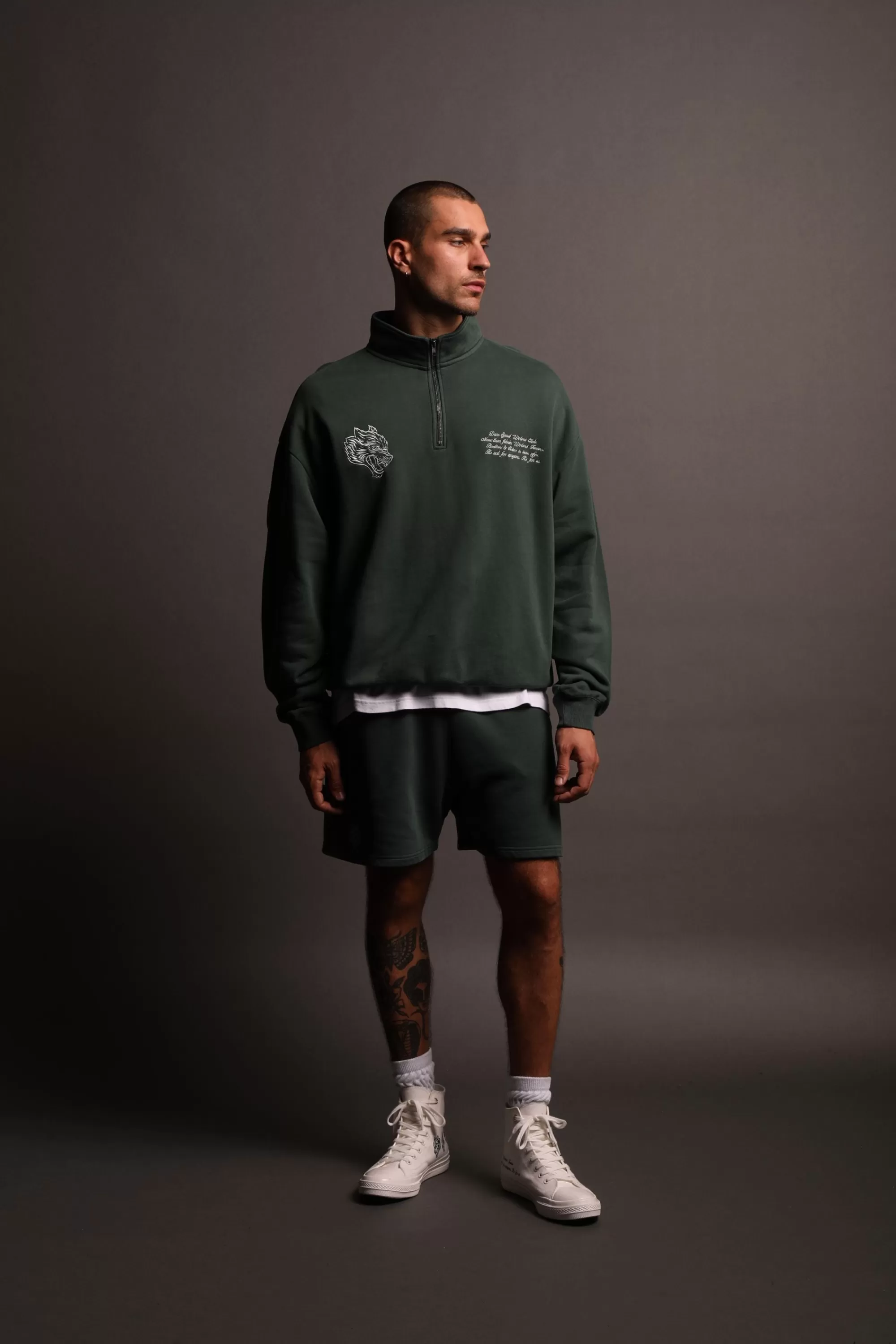 Cheap Word Is Bond Duke 1/4 Zip Mockneck In Norse Green Men Crewnecks