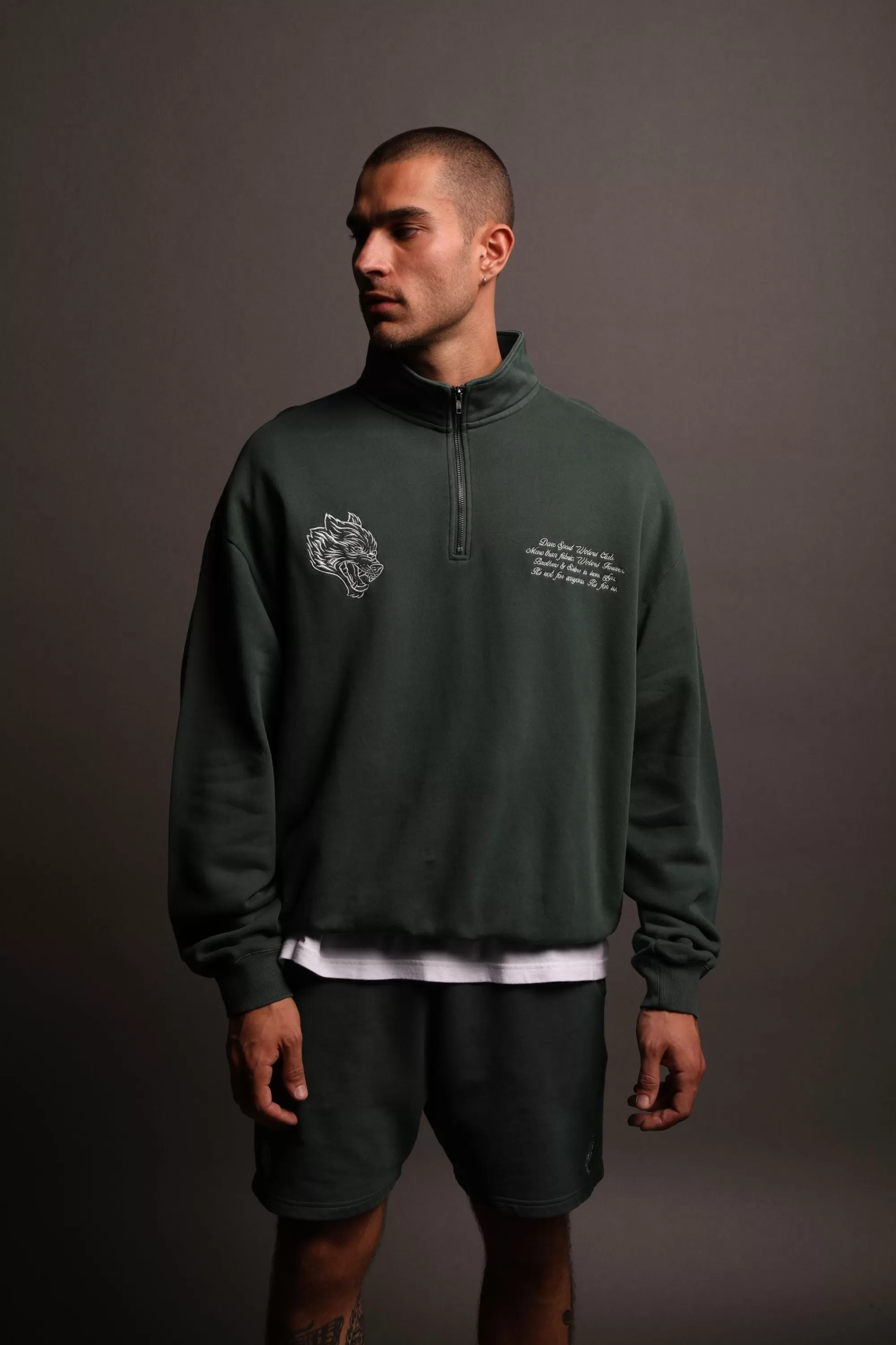 Cheap Word Is Bond Duke 1/4 Zip Mockneck In Norse Green Men Crewnecks